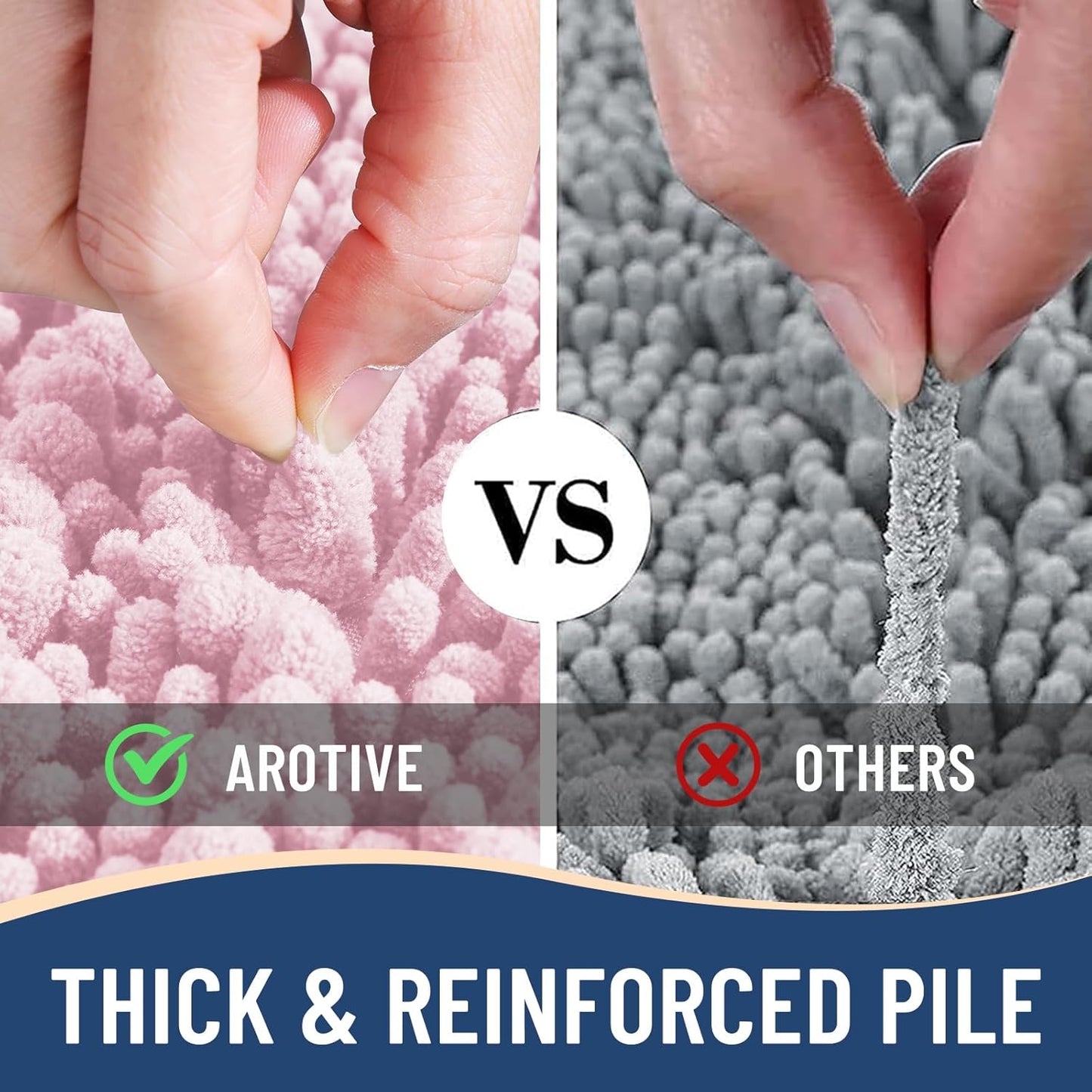 Arotive Luxury Chenille Bathroom Rug Mat, Extra Soft Thick Absorbent Shaggy Bath Rugs, Non-Slip Machine Wash Dry, Plush Bath Mats for Bathroom, Shower and Tub, 54x24, Pink