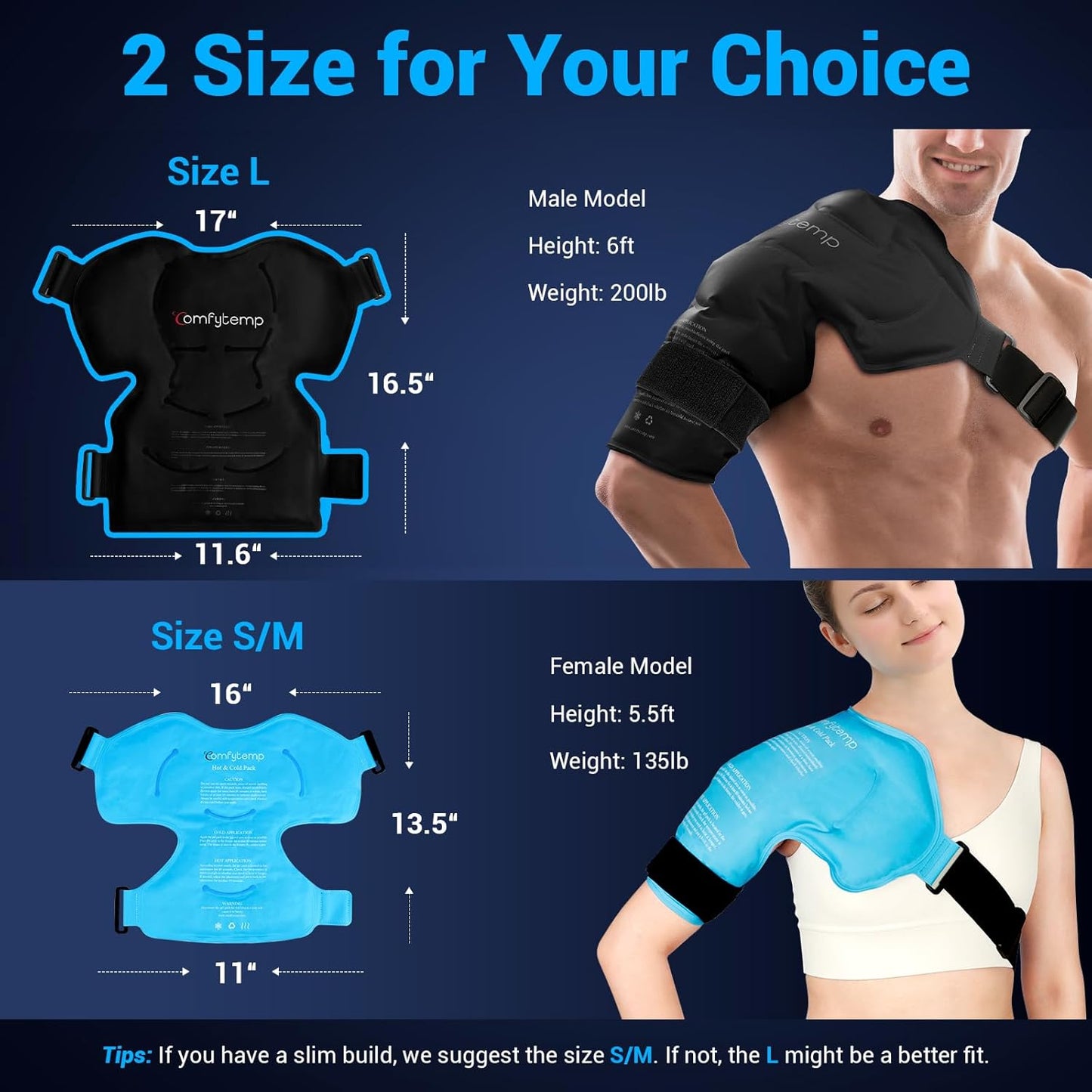 Comfytemp Shoulder Ice Pack Rotator Cuff Cold Therapy Wrap, Ice Packs for Injuries Reusable Gel, Instant Compression for Shoulder Pain Relief, Surgery Recovery Gifts (Large), Black