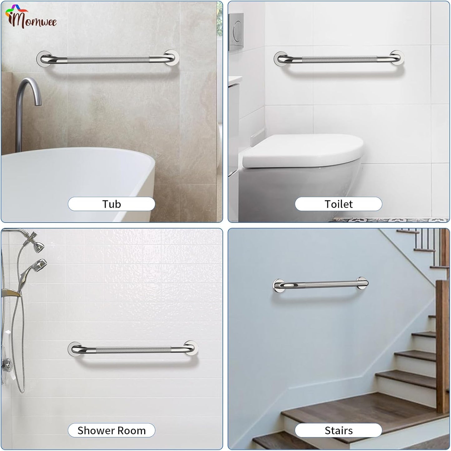 2 Pack 32 Inch Shower Grab Bar with Anti-Slip Grip, iMomwee Chrome Stainless Steel Bathroom Grab Bar Handle, Shower Balance Bar, Safety Hand Rail Support, Handicap Elderly Senior Assist Bath Handle