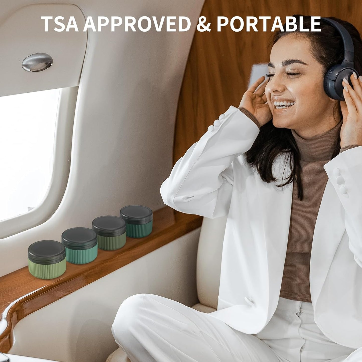 ME.FAN Travel Containers for Toiletries, TSA Approved 1.5 oz Silicone Cream Jars, Leak-proof Journey Containers, Trip Accessories with Lid for Cosmetic Face Hand Body Cream 4 Pack Black Lid Blue/Green