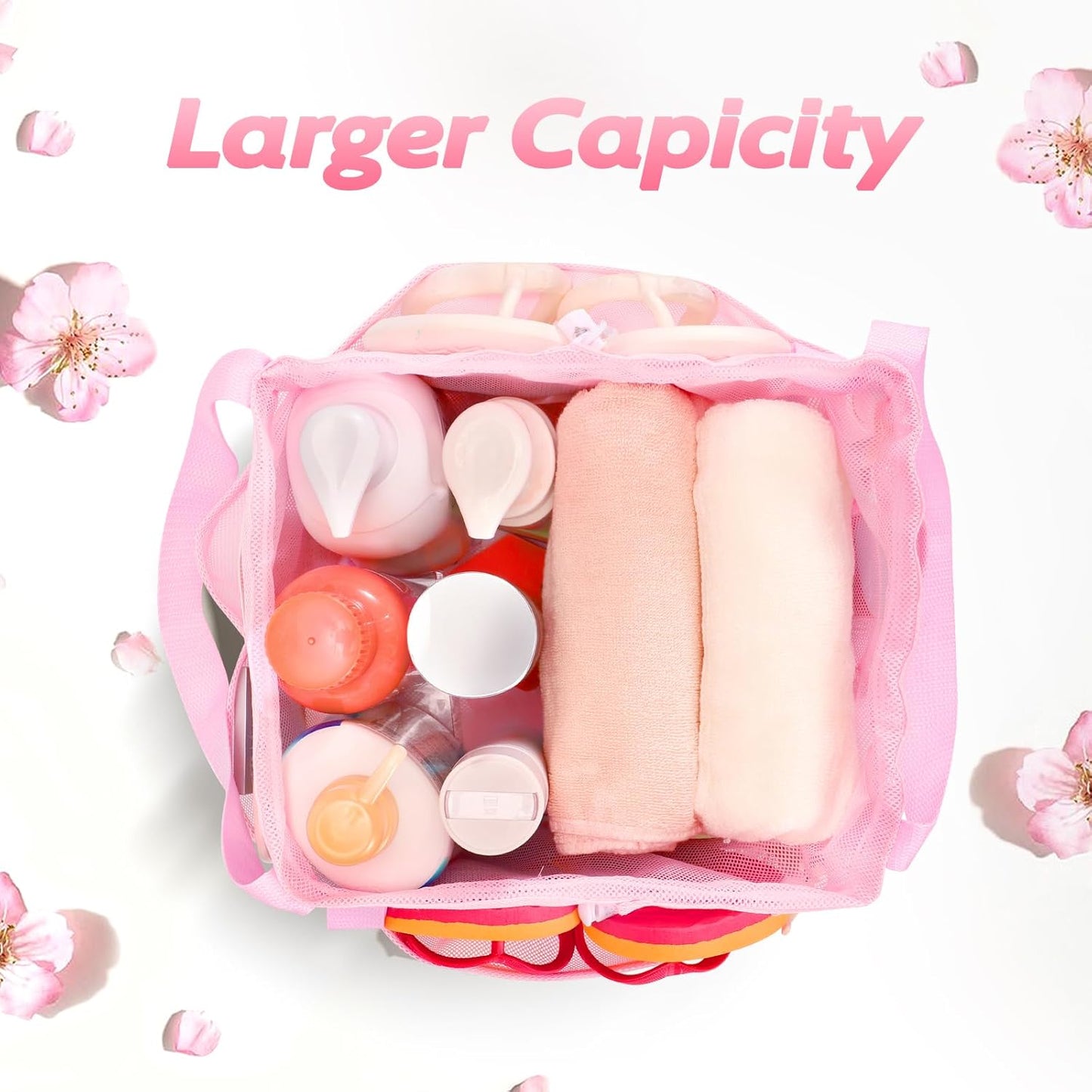 Mesh Shower Caddy Portable with Drawstring, Dorm Room Essentials for College Students Girls, Large Shower Bag for Camping,Swimming,Gym,Travel,Bathroom - Pink