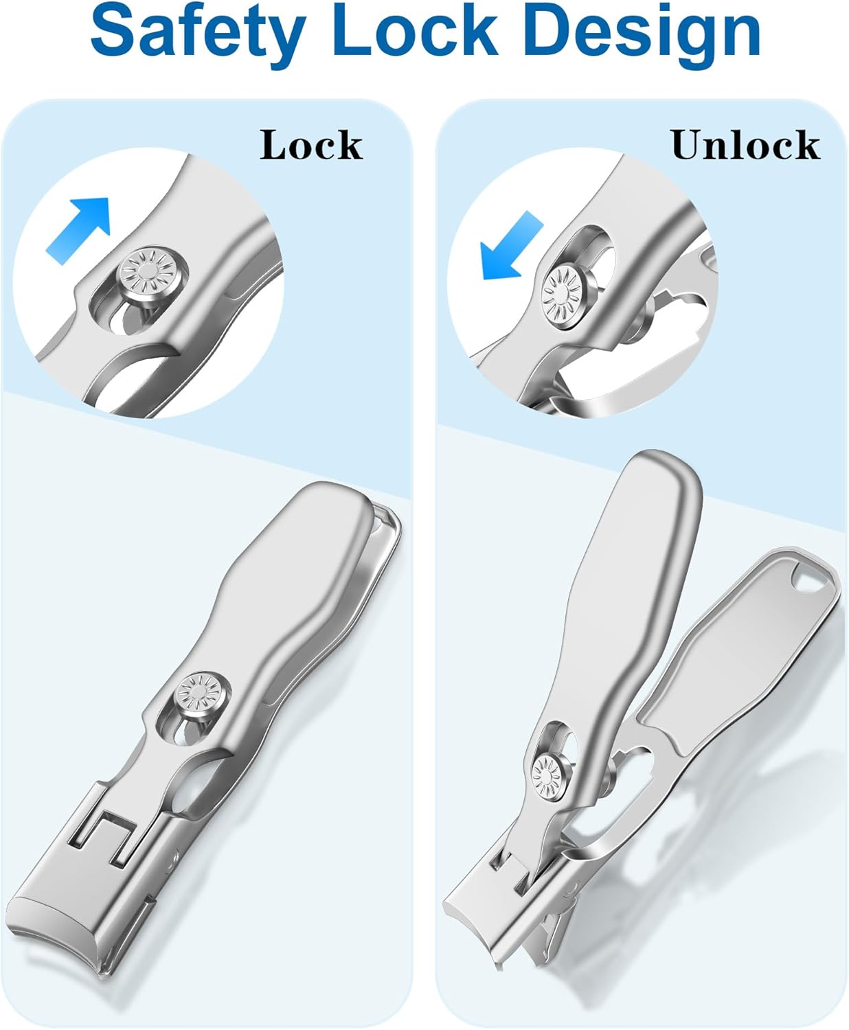 Nail Clippers for Seniors Thick Nails - Sharp Heavy Duty Large Wide Jaw Fingernail and Toenail Clippers with Catcher, for Adults, Men & Women (Silver)