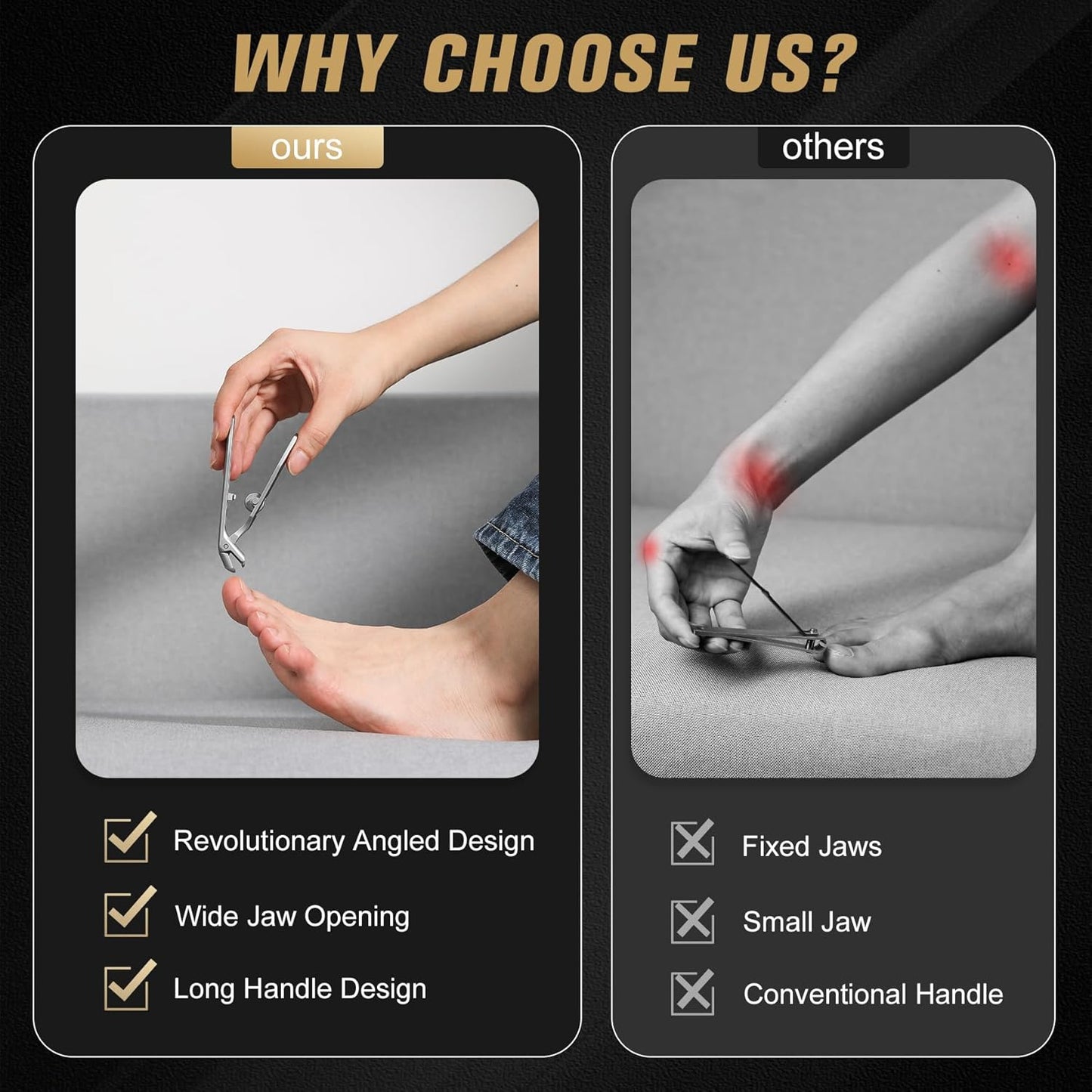 FERYES Curved Head Toe Nail Clippers for Thick Nails for Seniors - Ergonomic Senior-Friendly Finger Nail Clippers with Catcher, Sharp Toenail Clipper for Thick Toenails with Safety Locker (Sliver)