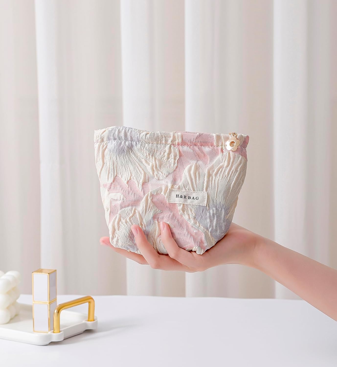 2 Pcs Makeup Bags, Large Cosmetic Bag Travel Toiletry Bag Organizer for Women, Embroidery Craft, Floral Makeup Bag Small Cosmetic Pouch Purse with Zipper Gifts for Girls Teen