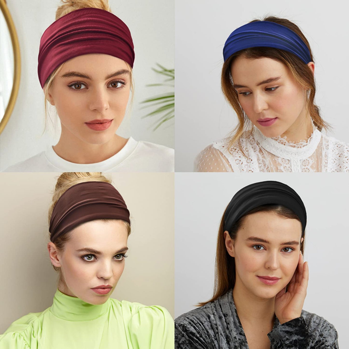 12 Pack Wide Headbands for Women No Slip Stretchy Boho Hair Bands Soft Elastic Yoga Workout Running Thick Headbands for Women's Hair,Wicking Sweat Head Bands Solid Colors Head Wrap