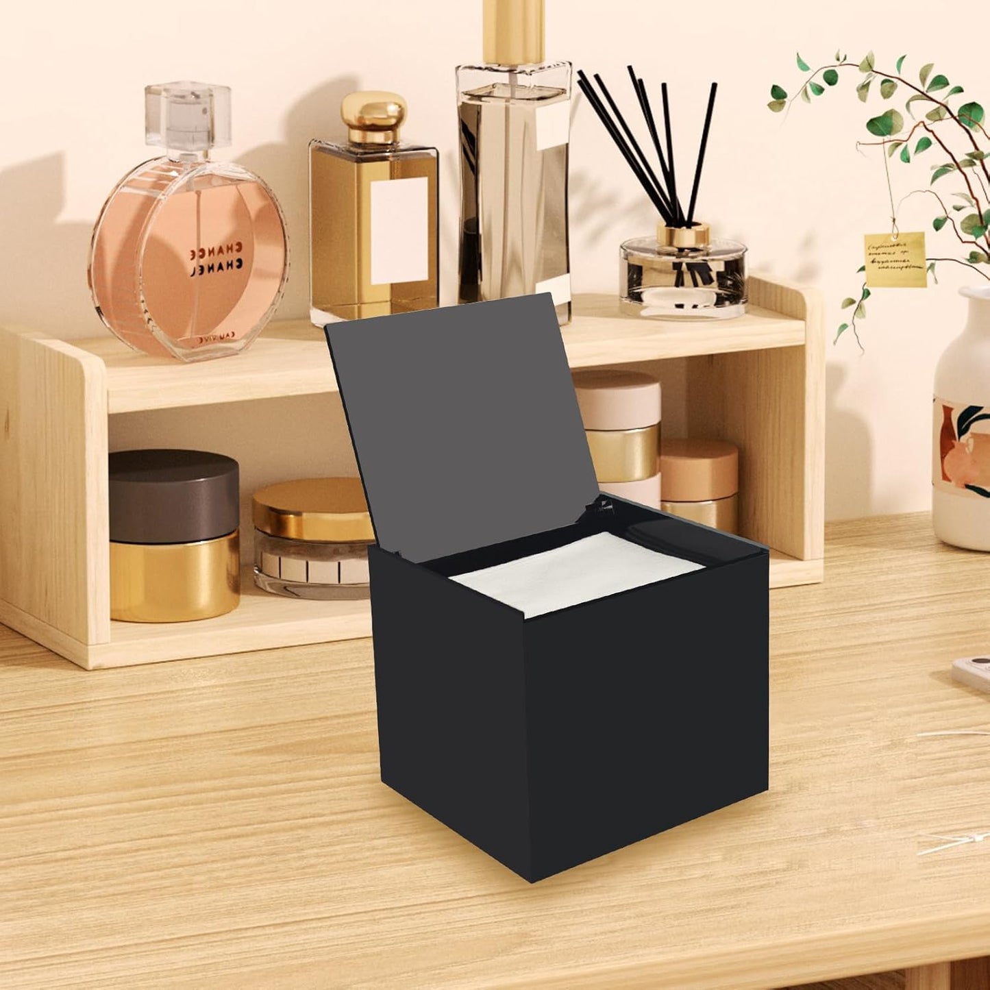 Disposable Face Towel Storage Box Compatible with Facial Towel XL, Acrylic Disposable Face Towelette Holder Container, Black