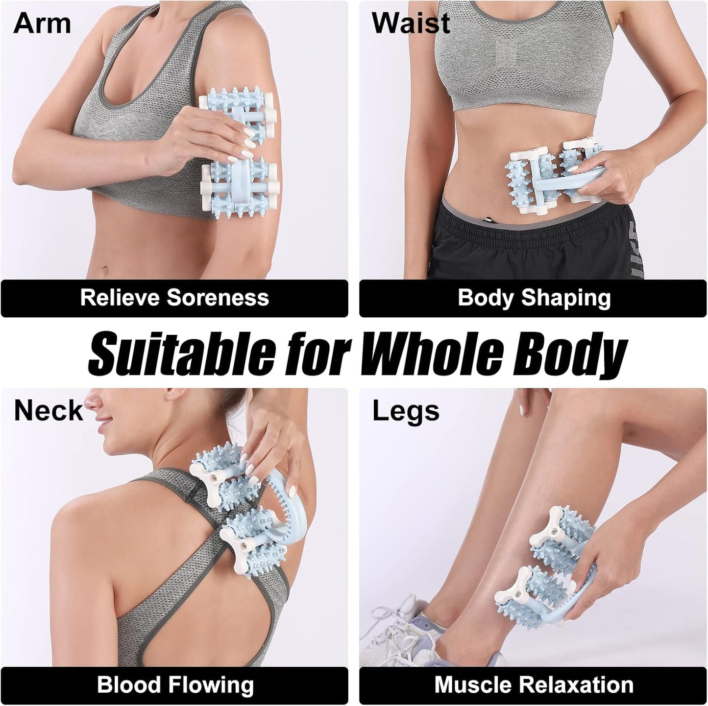 olelo Fascia Blaster, Fascia Blaster for Cellulite, Massage Roller with 20 Wheels for Deep Tissue Myofascial Release, Muscle Roller Stick Relieves Back, Neck, Leg Pain, Blue