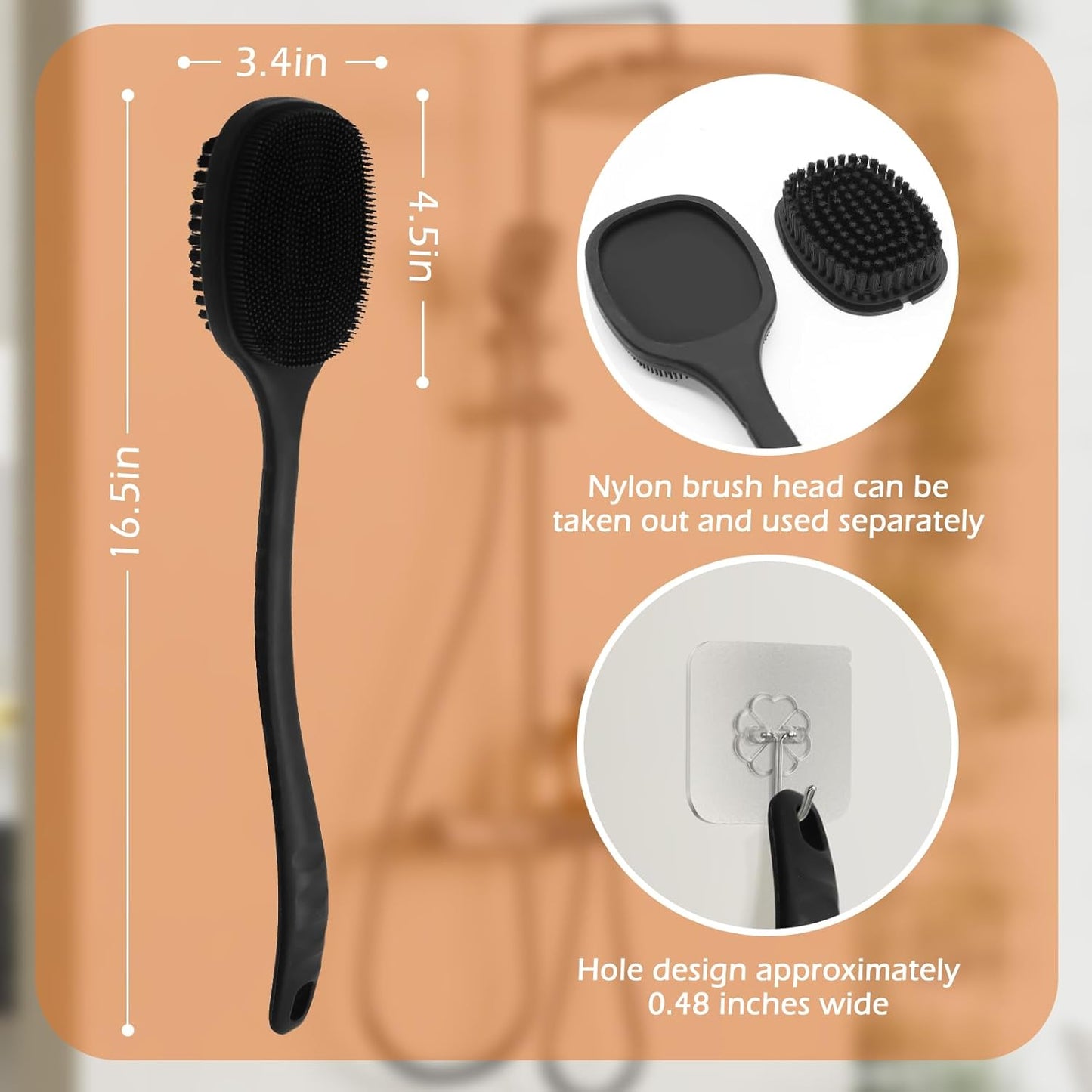 VWMYQ Back Scrubber for Shower, New Update Double Sided Body Scrub Brush Long Handle with Soft Silicone Bristles and Stiff Nylon Bristles for Shower Exfoliating and Massage Can Produce More Rich Foam