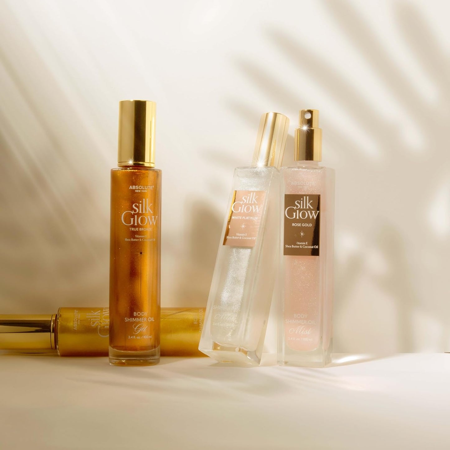 Absolute New York - Silk Glow Shimmer Mist Glow, Radiant, Shimmer Body & Face & Hair, Shea Butter, Coconut Oil, Vitamin E (SBGS03 Champagne Gold Mist, 3.4 fl oz)