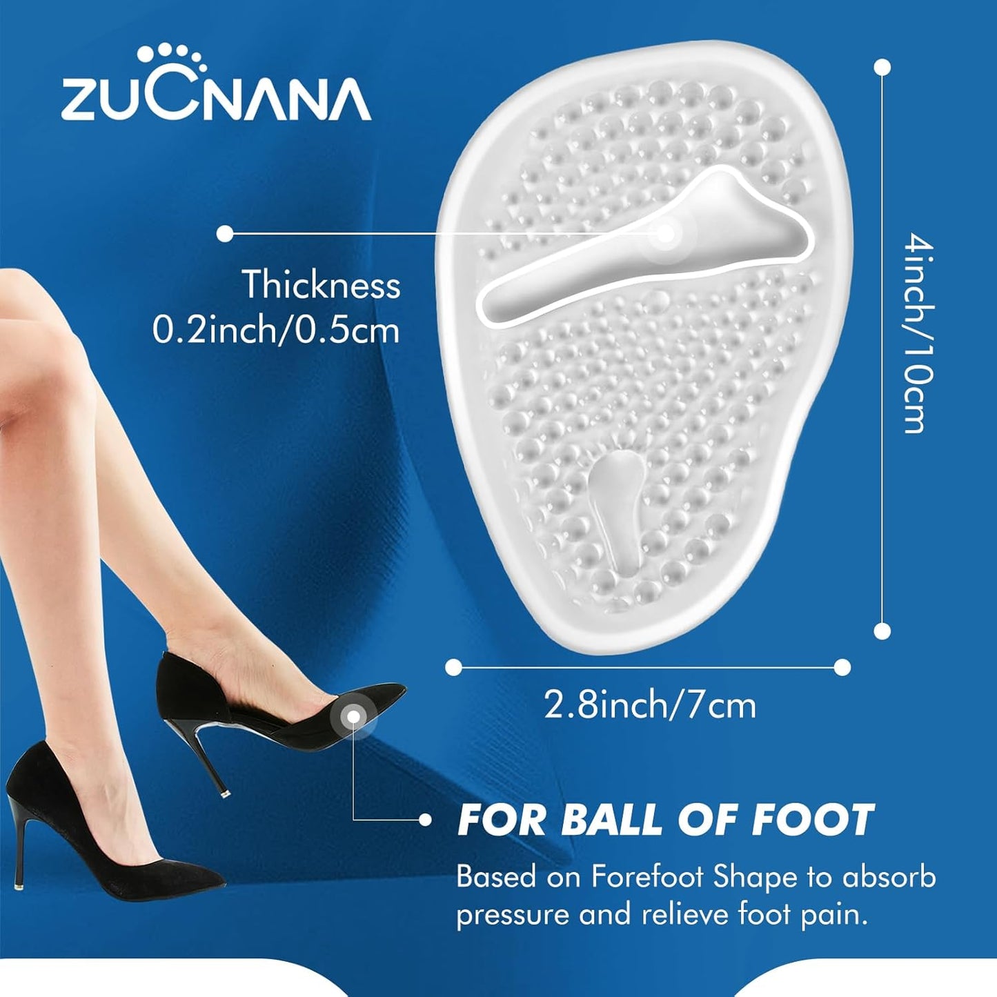 Ball of Foot Cushions, Metatarsal Pads Women (2 Pairs), Non-Slip Heel Inserts for Women, Gel Heel Cushions for Foot Pain Relief and Comfort | One Size Fits Any (Beige & Clear)