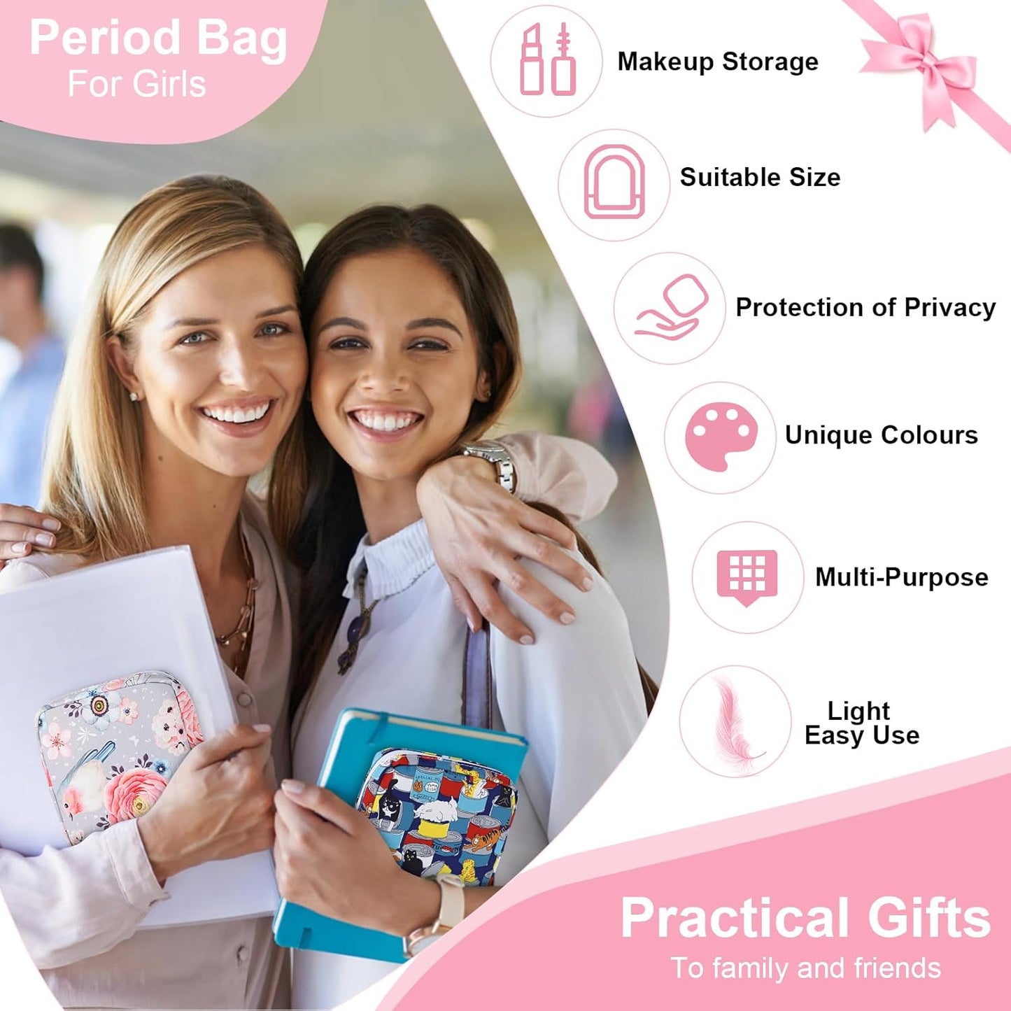 Desing Wish Period Bag Pouch Soft Cloth Sanitary Napkin Storage Bag Portable Menstrual Pad Pouches Tampon Holder for Purse First Period Kit for Girls 9-12 (Strawberry)
