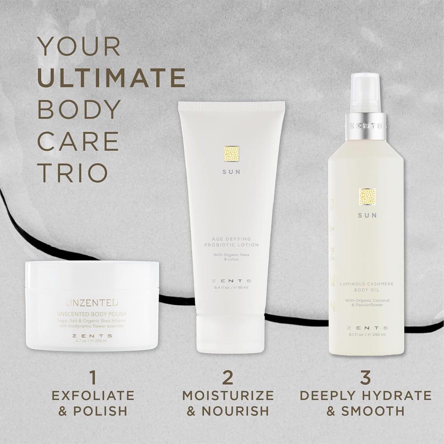 Zents Luminous Cashmere Body Oil (Sun Fragrance) | Moisturizing Body Oil with Vitamin E & Organic Coconut Oil | Softens & Smooths Skin | 8 fl oz