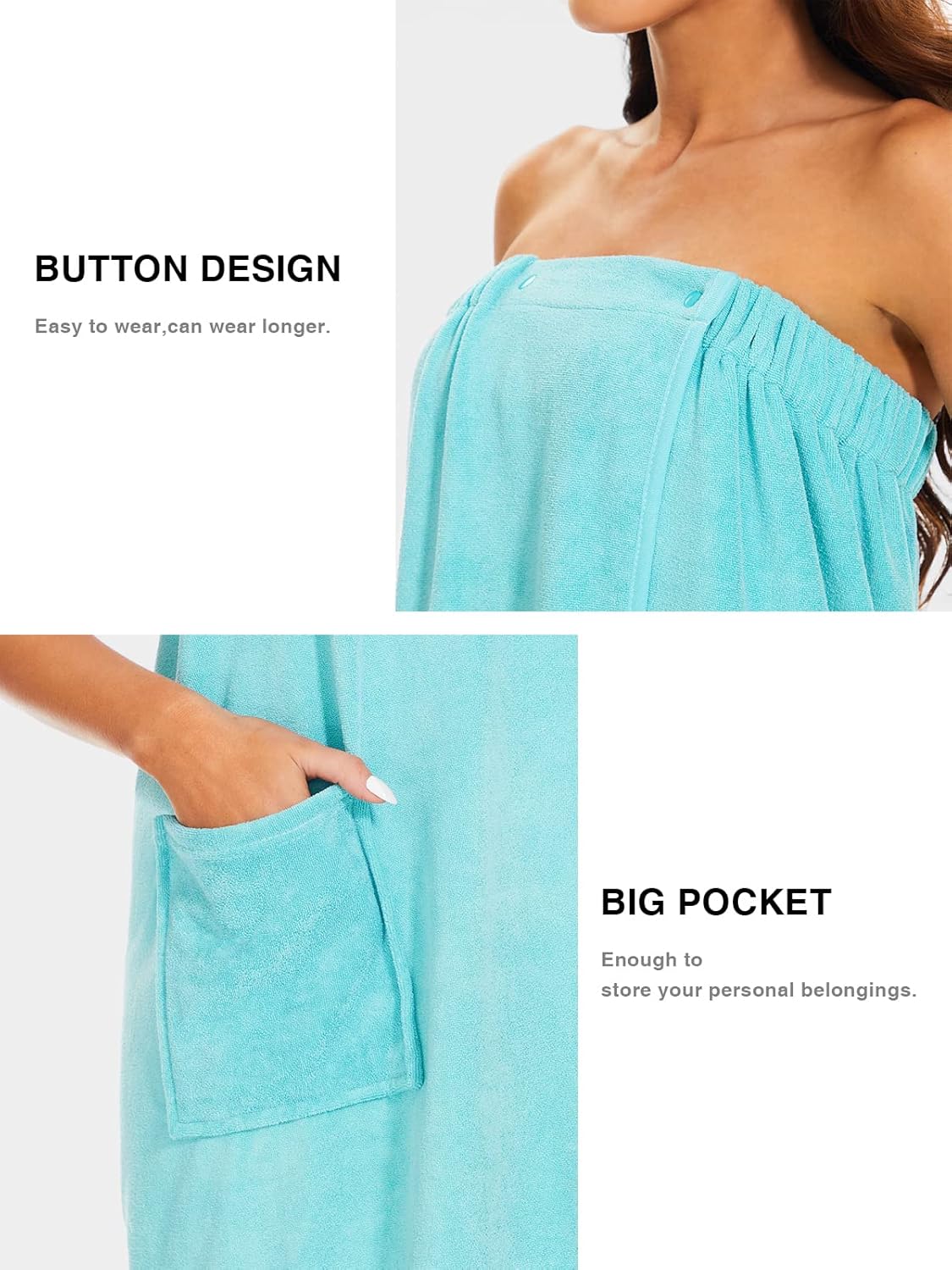 Kniffi Shower Wrap Robe for Women Bath Body Towel Wrap Spa Soft bathrobe with Adjustable Snap Closure