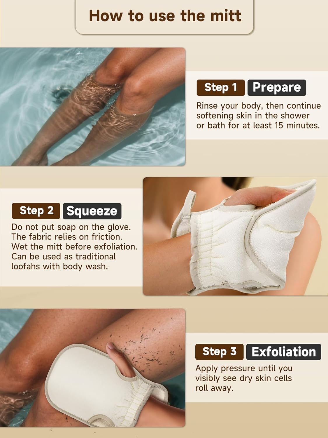 Exfoliating Glove (Original) Machine Washable Newly Upgraded With Thumb Holes Korean Body Scrubber 100% Vegan Viscose Exfoliating Mitt for Dead Skin Removal, Keratosis Pilaris & Self-Tan Prep