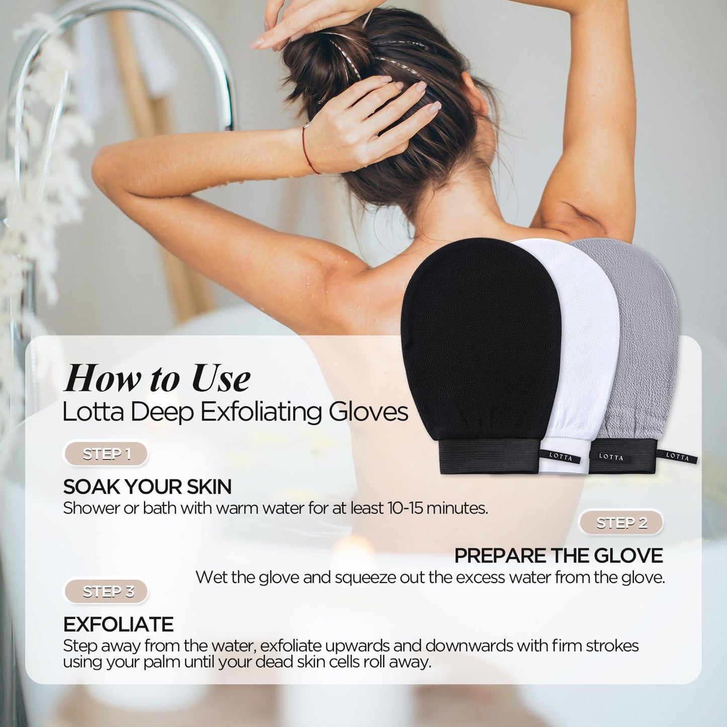 LOTTA Exfoliating Gloves for Dead Skin Removal & Skin Cell Renewal, Vegan Viscose Body Scrubber Mitt for Self-Tanning & Keratosis Pilaris, Kessa Korean Washcloth for Bath