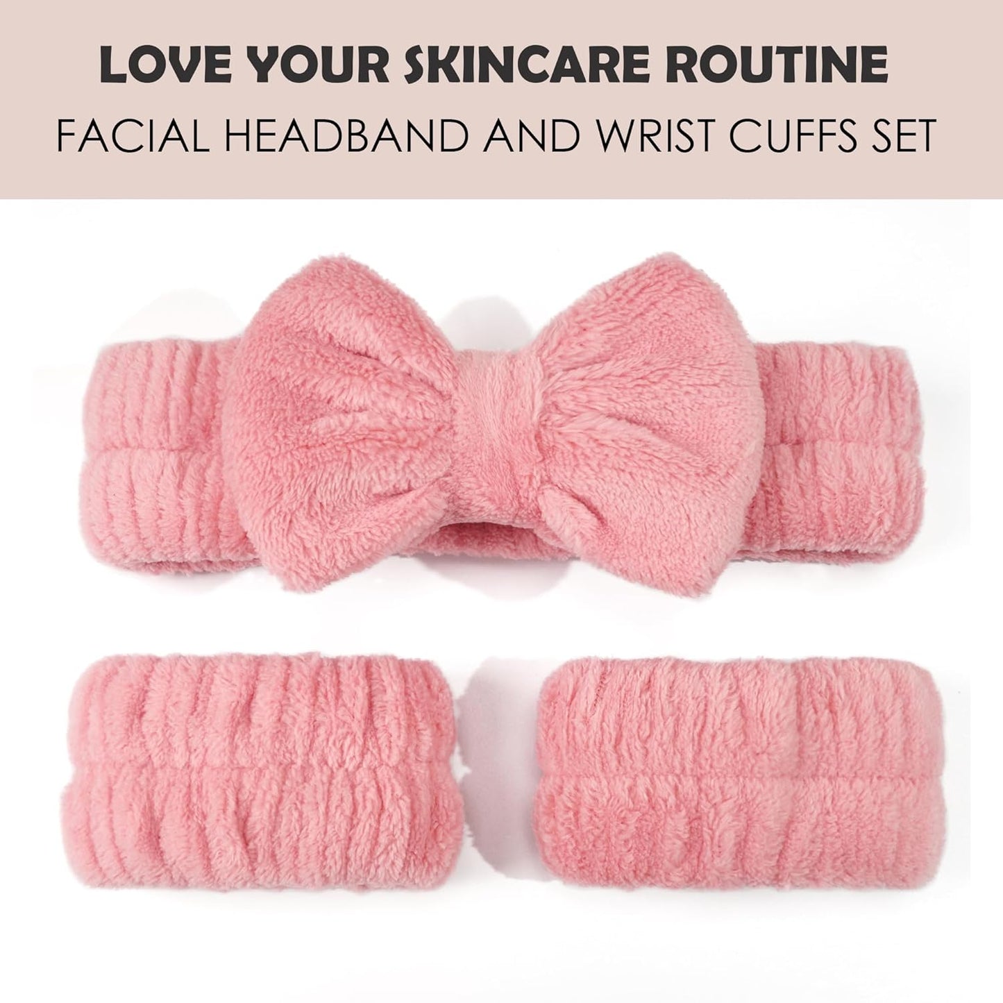 Ayesha Spa Headband and Wristband Set for Skincare Washing Face,Makeup Headband Wrist Cuffs for Preppy Skincare Women Girl (Pink set)