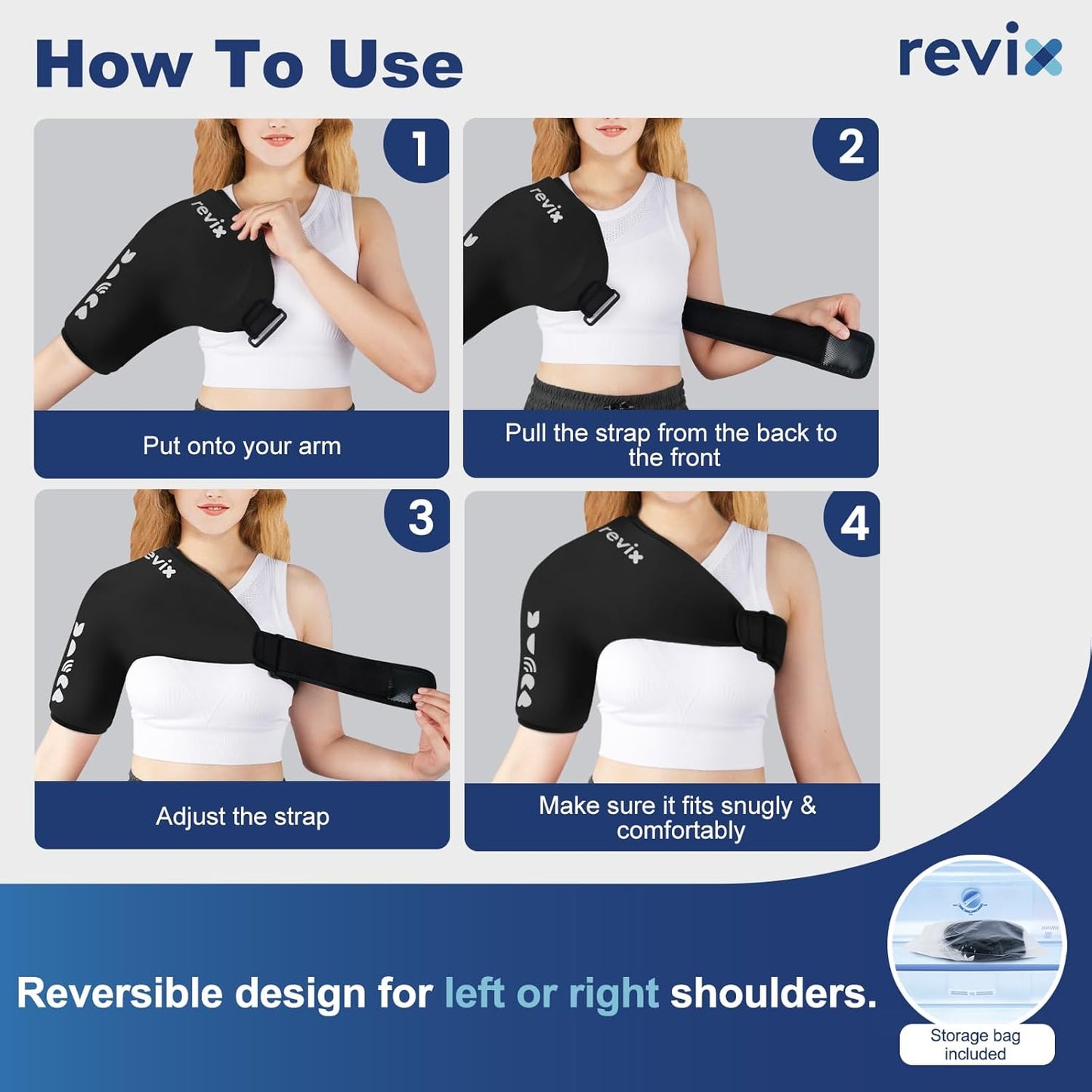 REVIX Shoulder Ice Pack Wrap for Rotator Cuff and Arm, Reusable Gel Cold Wrap with Compression for Targeted Area, Soothing Discomfort & Fatigue, Easy to Put On & Take Off, Flexible Fit for Men & Women