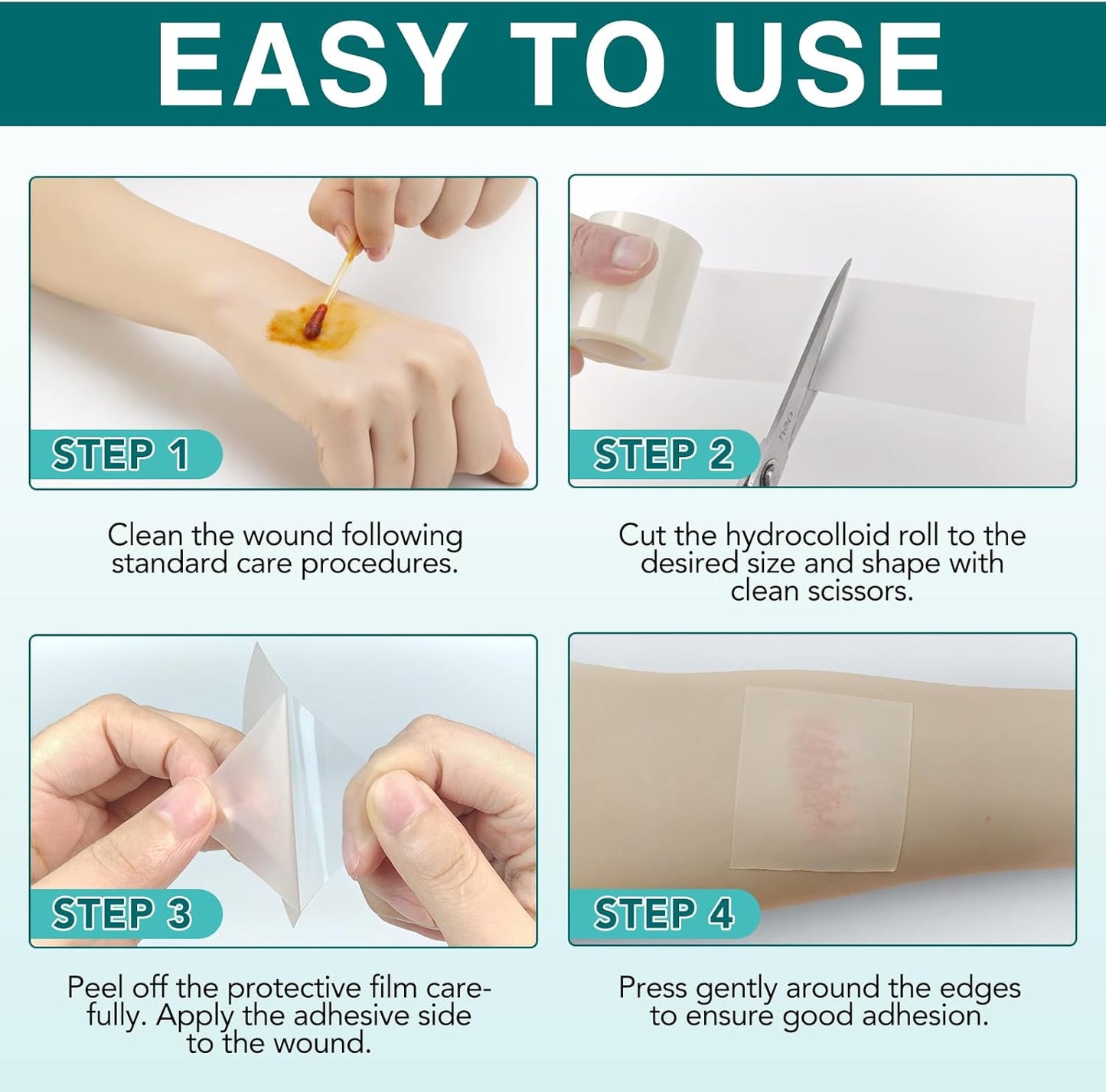 Hydrocolloid Roll for Wound Care (2in x 11.8ft) Large Medical-Grade Hydrocolloid Patch Bandages with Self-Adhesive, Ultra Absorbent & Waterproof, DIY Size Shape, First Aid Kit Essential