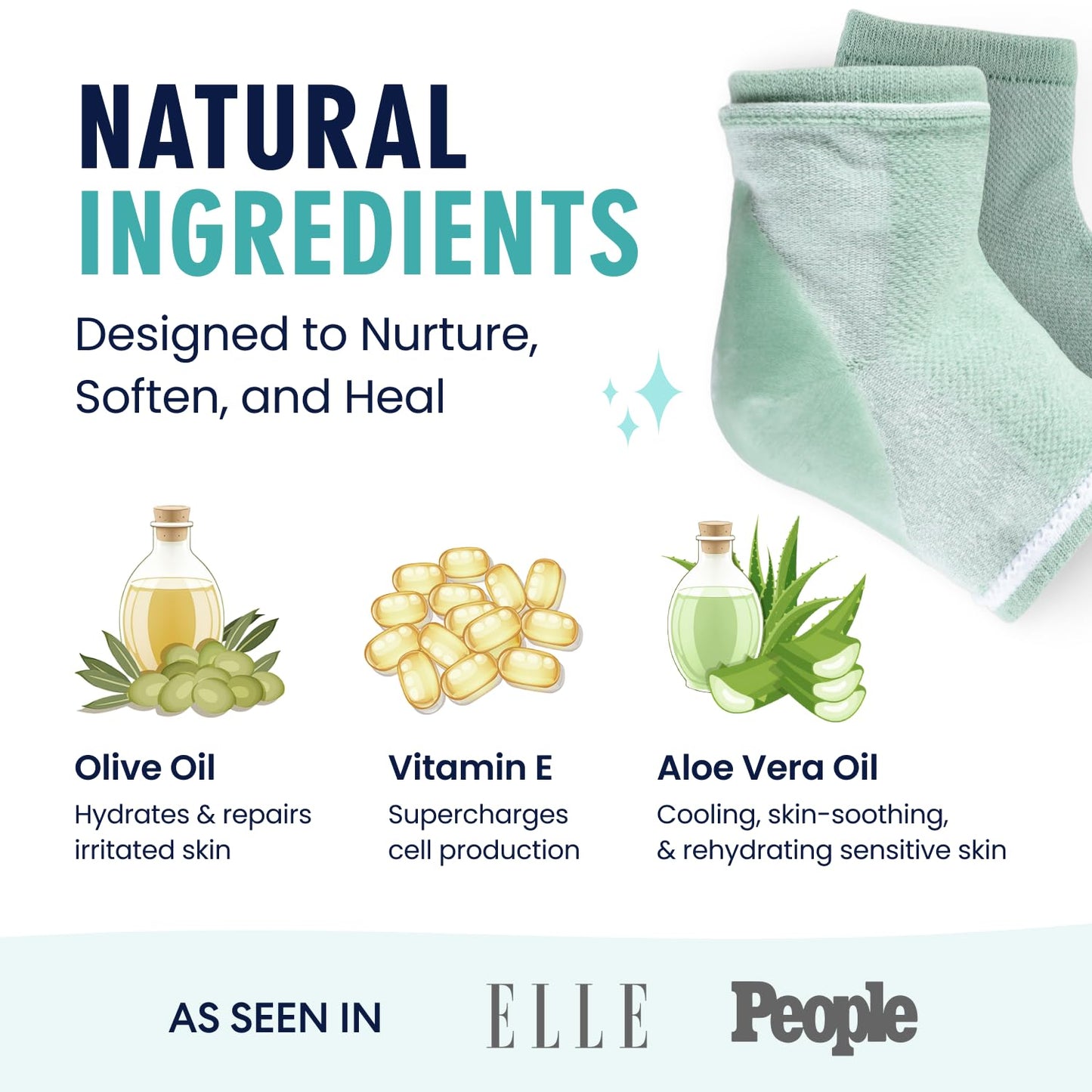 Dr. Frederick's Original Moisturizing Heel Socks for Cracked Heel Treatment - 2 Pairs - Socks for Dry Feet - Cracked Skin Repair & Overnight Hydration - Foot Care for Women & Men - Green Aloe