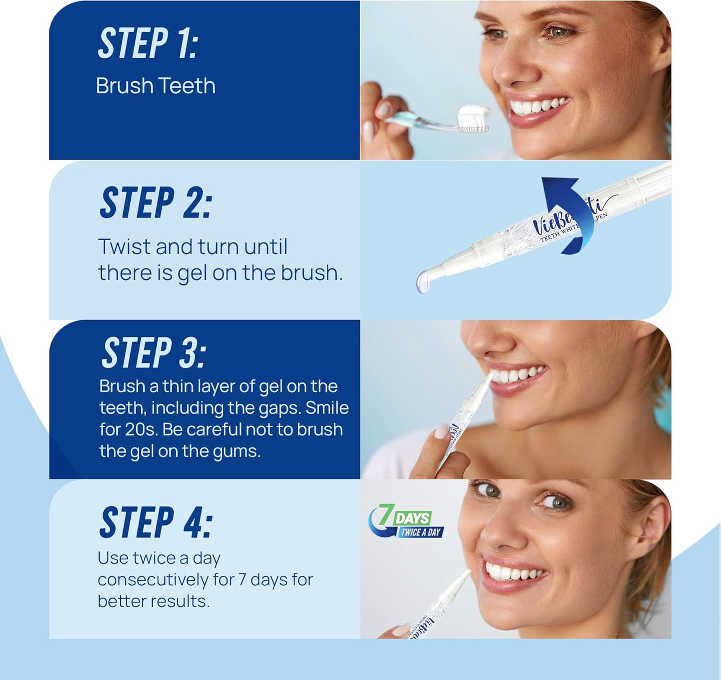 VieBeauti Teeth Whitening Pen (4 Pcs), 40+ Uses, Effective, Painless, No Sensitivity, Travel-Friendly, Easy to Use, Beautiful White Smile, Mint Flavor