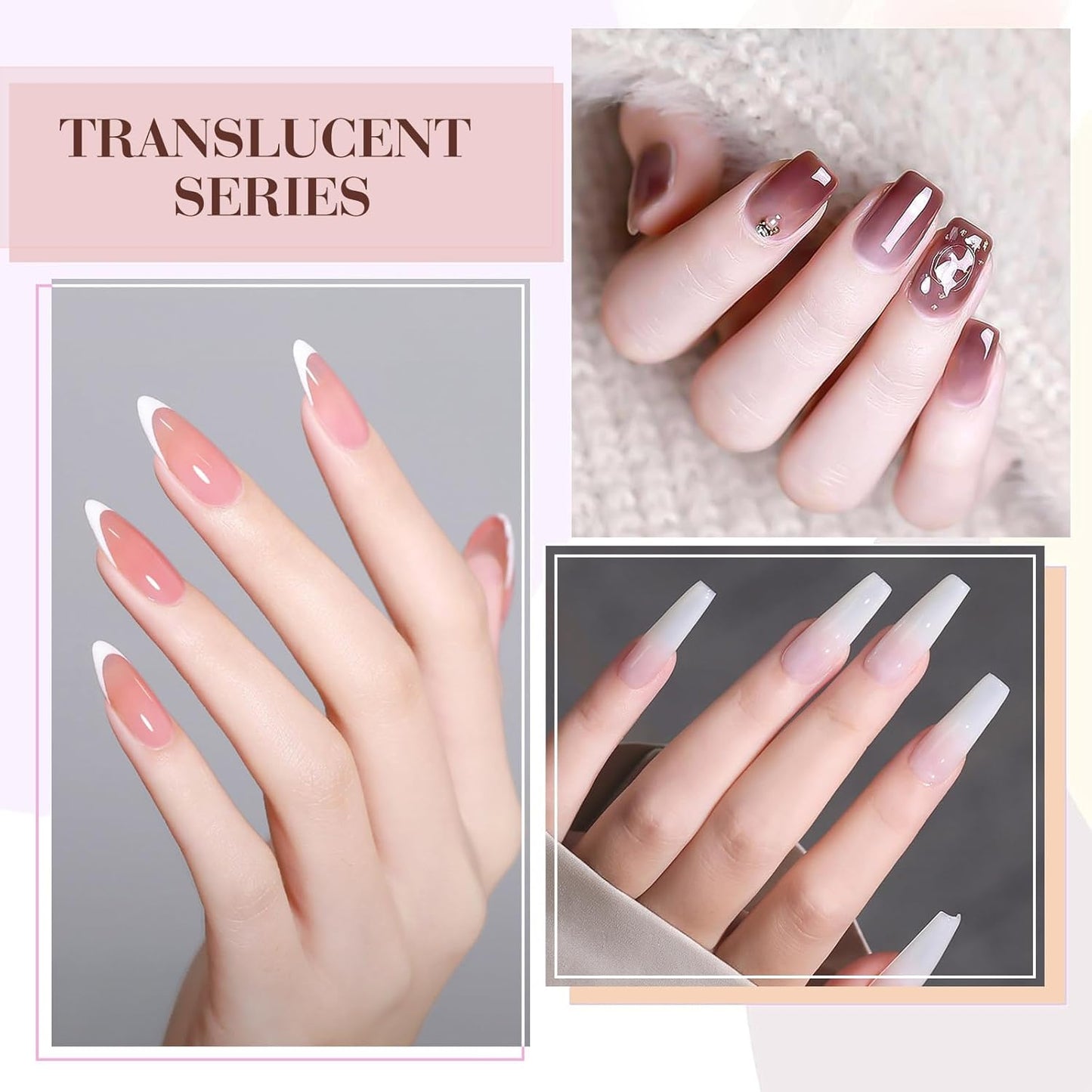 CANNI 9ml Hema-Free Jelly Gel Nail Polish Set- 6Pcs Jelly Nude Pink Neutral Transparent Milky White Colors Kit,Soak Off LED Manicure Kit DIY at Home Salon Gifts for Women Girls