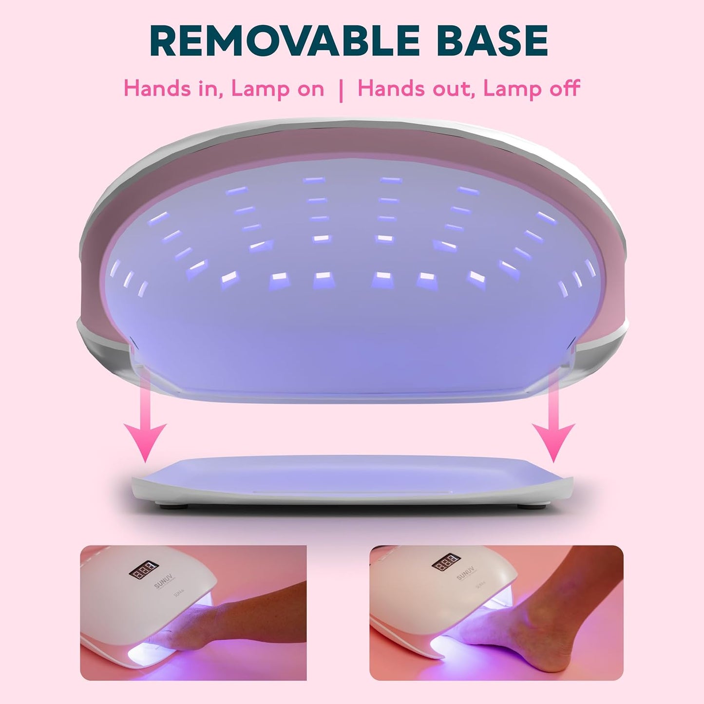 SUNUV LED UV Nail Light, UV Lamp for Gel Nails Polish with 4 Timer Settings, LCD Display Removable Base, SUN4S Pink