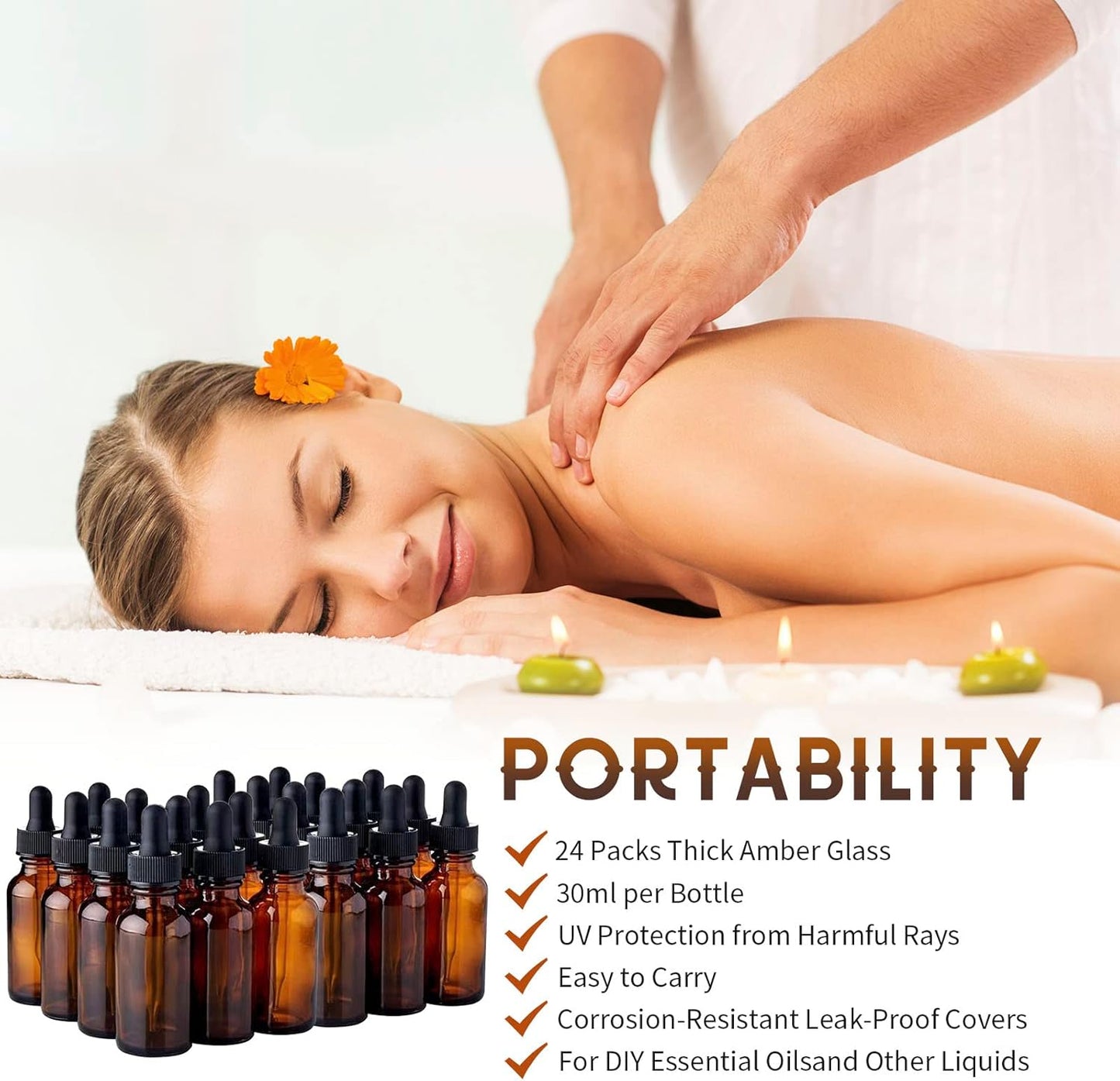 24 Pack Amber Glass Dropper Bottle, 1 oz, with Measuring Eye Dropper, Leak Proof Travel Dispenser Bottle for Essential Oils/Chemistry Laboratory Chemicals/Cologne and Perfume