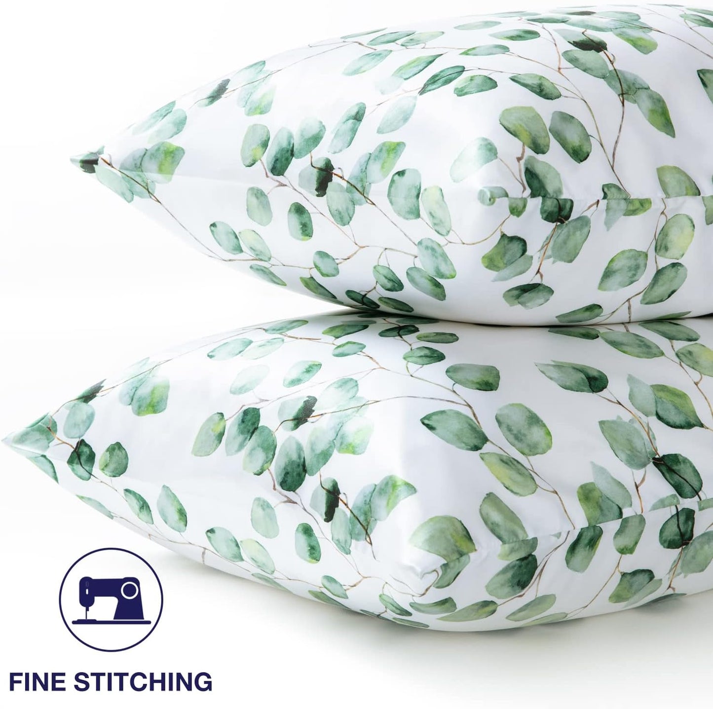 EXQ Home Satin Pillowcase Silky Satin Pillowcase for Hair and Skin,Soft Cooling Printed Pillow Cases Queen Size Set of 2 Satin Pillow Case with Envelope Closure Ink Leaf