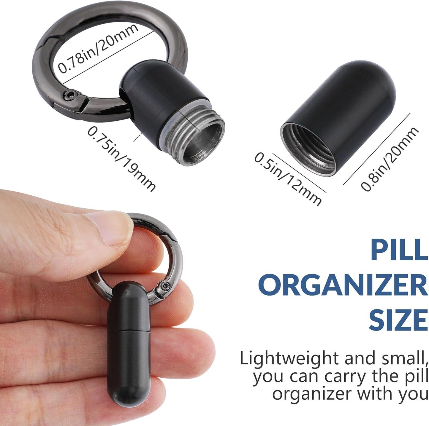 TISKY Small Keychain Pill Holder Titanium,Waterproof Tiny Pill Container with Keyring,Mini Portable Pill Case for Travel,Pill Organizer for Purse Pocket(Black)