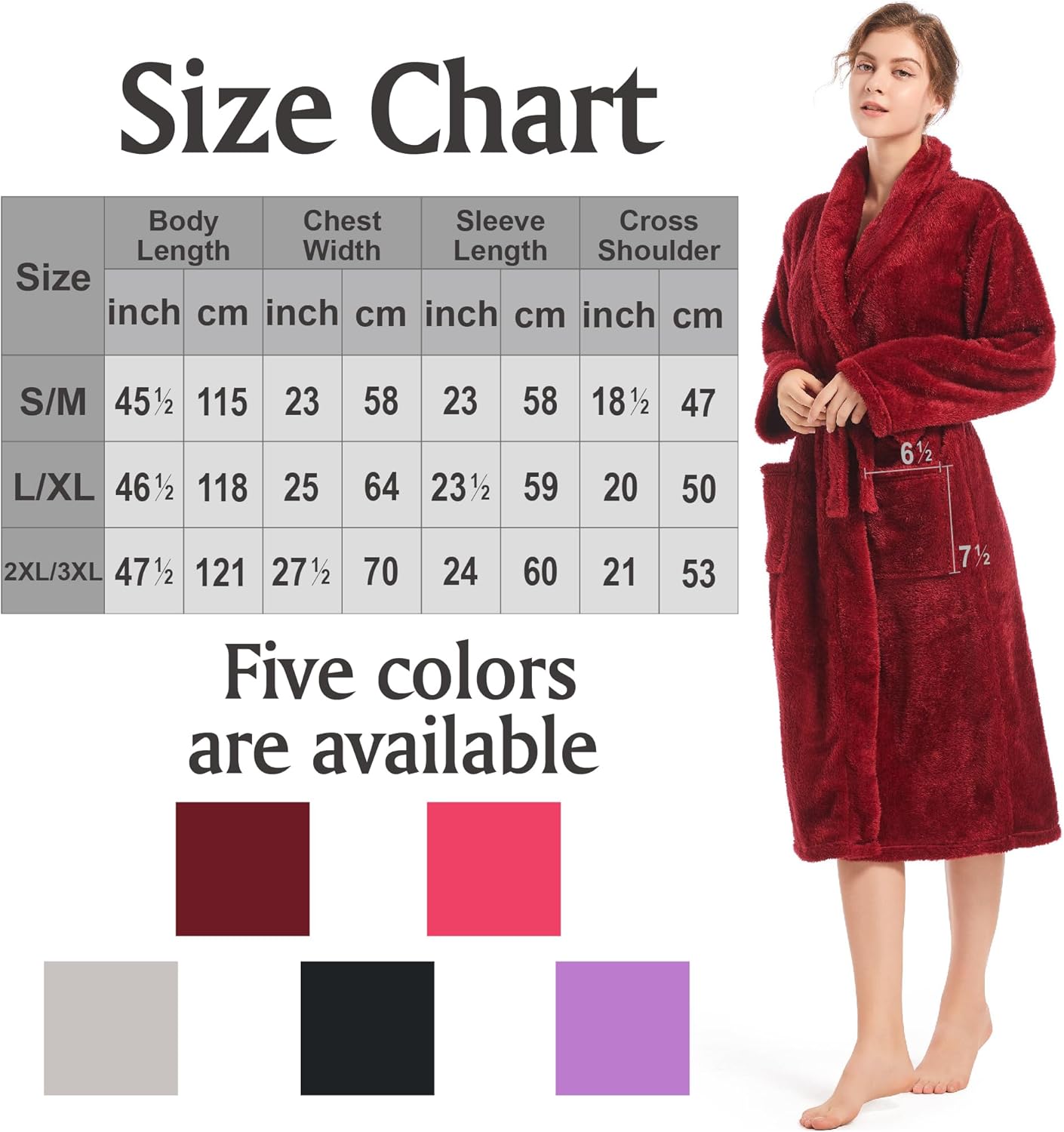 Inner Wish Womens Plush Fleece Robe, Cozy Warm Bathrobe Fuzzy Female Spa Robe With Pockets