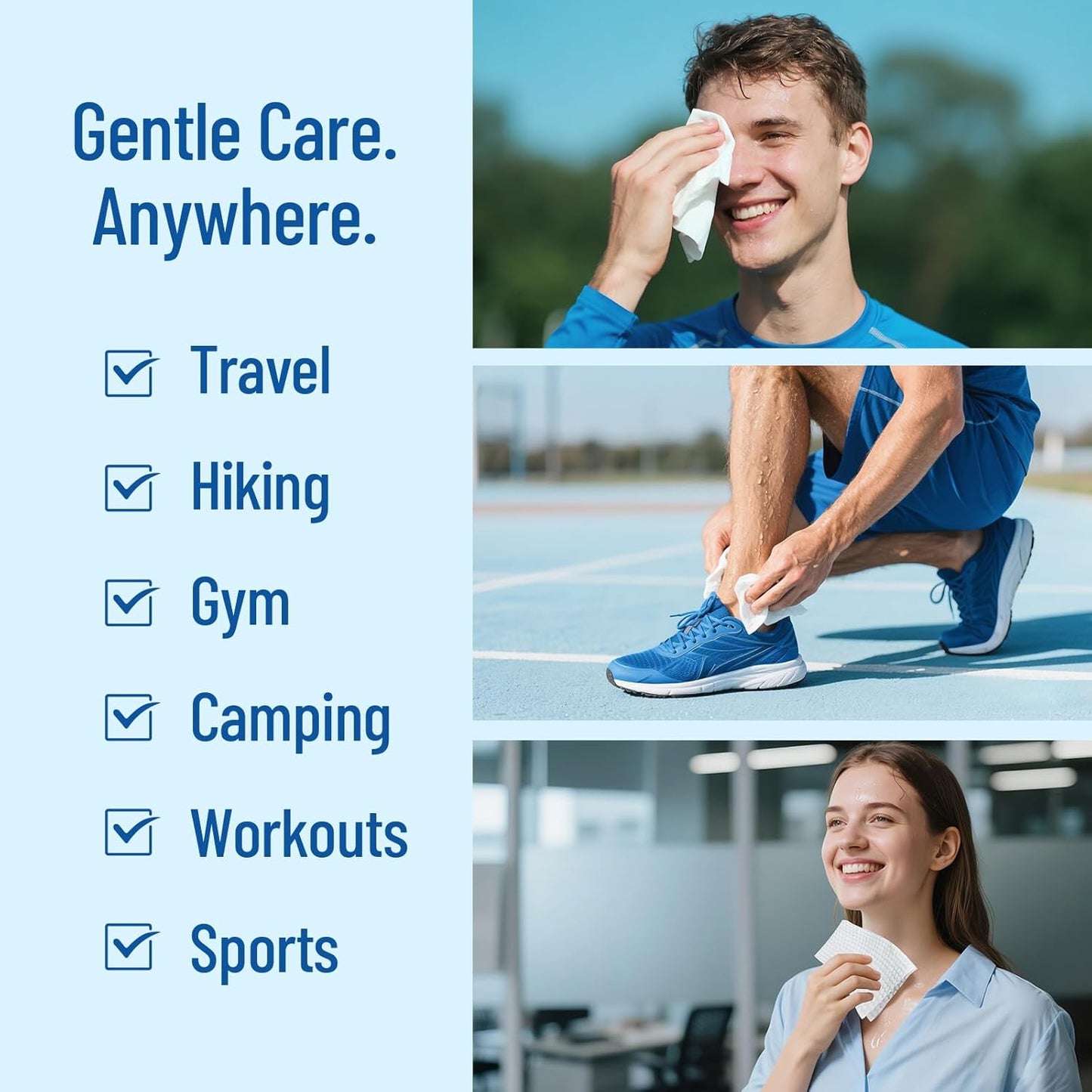 Bamboo Body & Face Wipes for Adults Bathing No Rinse, Shower Wipes 60 Count, 12"x8" Extra Thick, Unscented, Biodegradable Disposable Washcloths for Travel, Elderly, Car, Gym, Camping