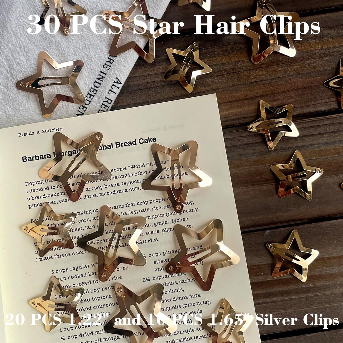 30 PCS Gold Star Hair Clips,20PCS 1.22"Star Hair Clip and 10 PCS 1.65"Star Hair Clips Snap Star Hair Accessories Non Slip Star Clips for Girls Women Gold Accessories Gold Metal Hair Clips
