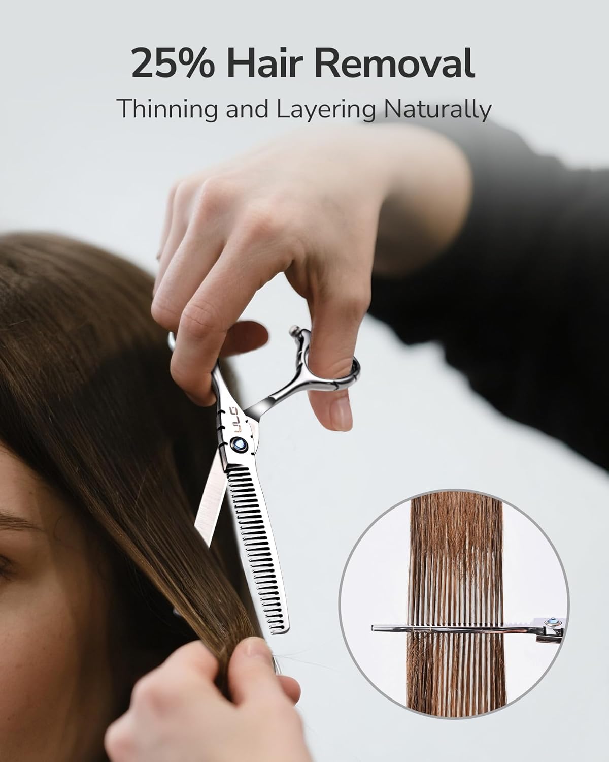 ULG Hair Thinning Scissors 6.7” Shark Series 100% Japanese Stainless Steel, Offset Handle, 30 V-Tooth Thinner 25% Hair Removal, Professional Barber Layering Shears for Salon & Home Hair Styling