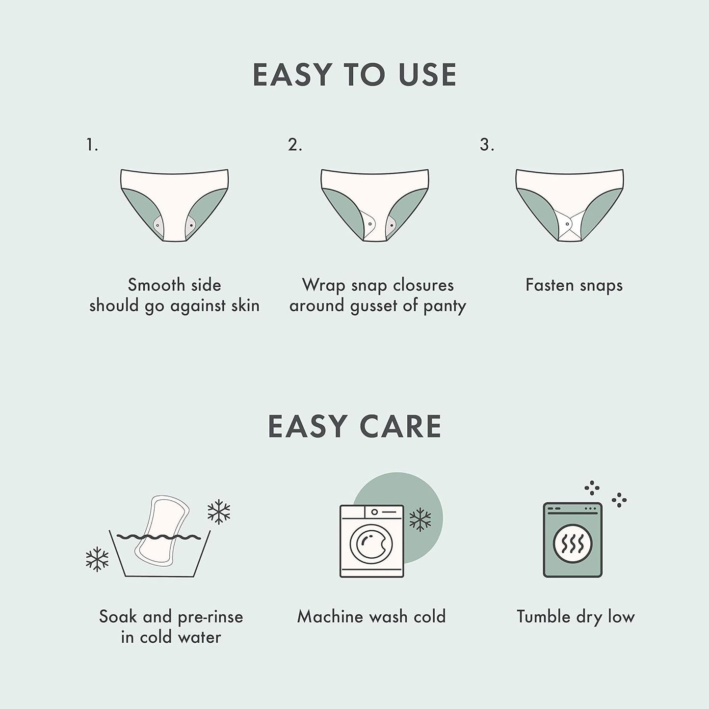 Rael Reusable Pads, Organic Cotton Cover Pad - Postpartum and Period Essential, Heavy Absorbency, Thin Cloth, Leak-Free, Washing Machine Safe (3 Count, Large)