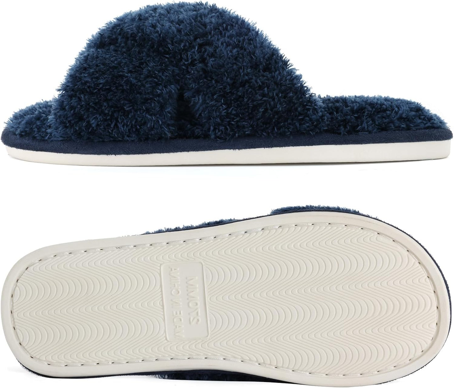 Evshine Women's Fuzzy Slippers Cross Band Memory Foam House Slippers Open Toe