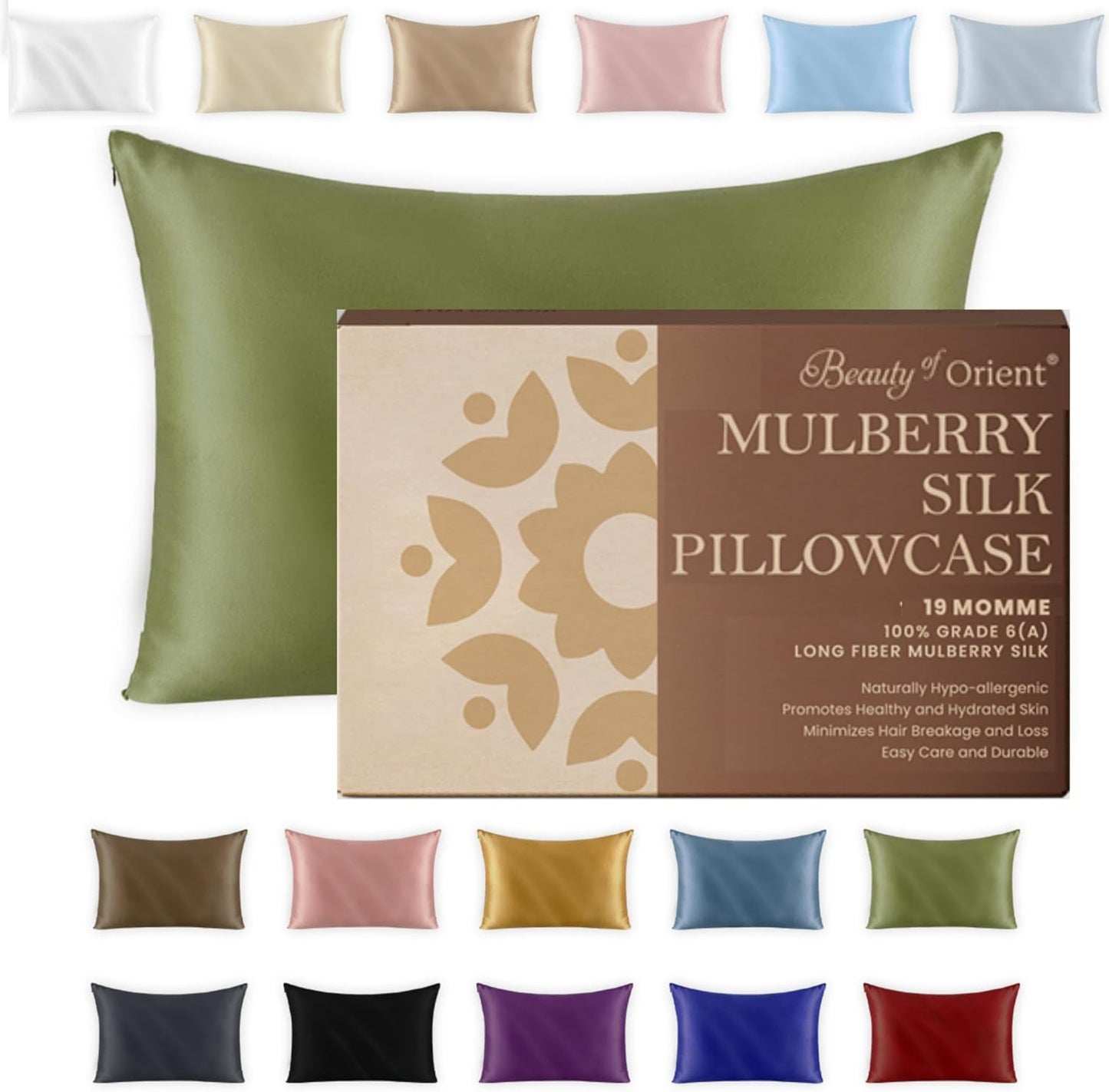 19 Momme Premium Mulberry Silk Pillowcase for Hair and Skin | Handcrafted Hypoallergenic & Anti-Acne Green Silk Pillow Cases with Zipper | King - 20" x 36", Jungle