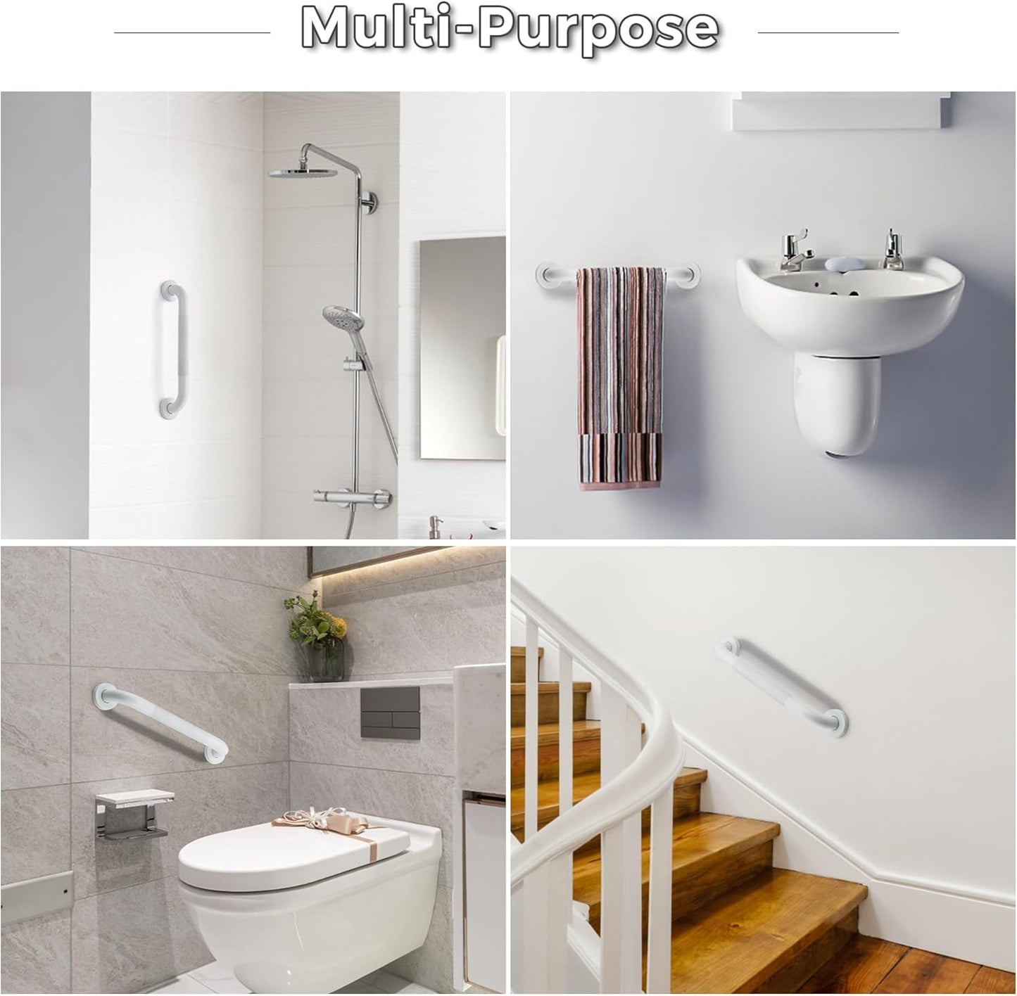 Grab Bars for Shower, 2 Pack 16-Inch Anti Slip Shower Handles for Elderly, Safety Shower Grab Bar, Stainless Steel Handicap Grab Bars for Bathroom (White 1" Diameter)