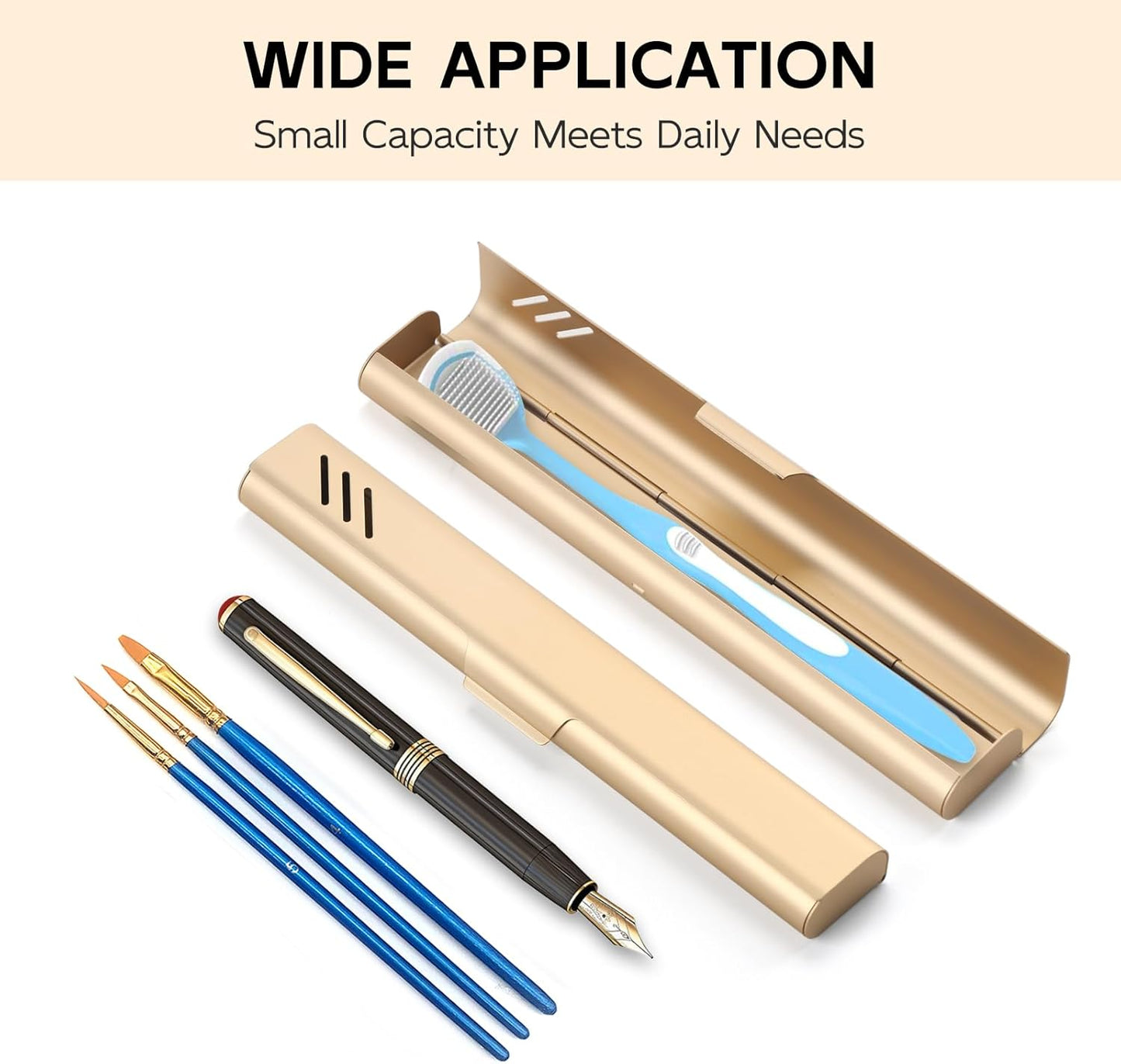 Travel Toothbrush Case, Portable Toothbrush Holder, Durable Aluminum Toothbrush Storage Box, Small Breathable Manual Toothbrush Container for Traveling, School, Camping, Business Trip - Gold