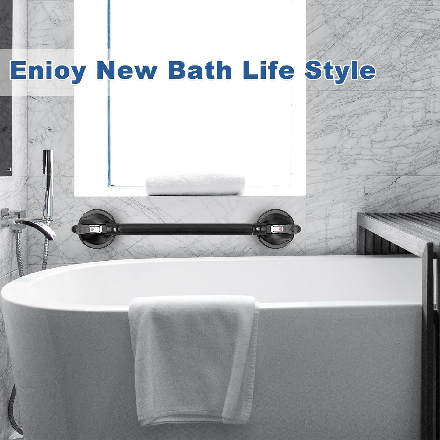 Shower Handle Upgraded 21 inch Grab Bar for Bathtub,Shower Handles with Strong Suction Cup,Bathroom Safety Grab Bar for Handicap Elderly Seniors and Disabled,Heavy Duty,Black