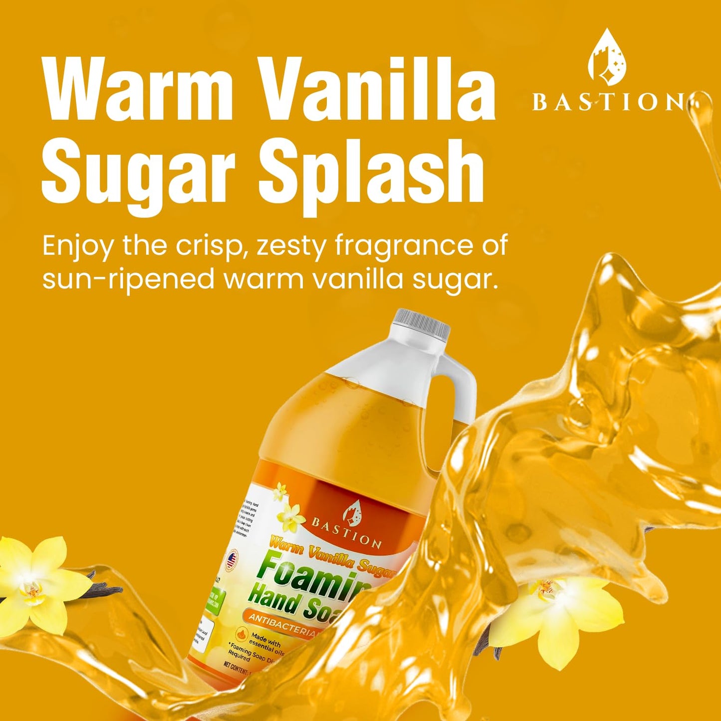 Bastion Foaming Hand Soap - Foam Hand Wash Refill for Bath And Body Works, Dial, Method, Michel, JR Watkins, Dove - Warm Vanilla Sugar w/Essential Oils Bulk Bottle 4 X Gallons (512 0z.)