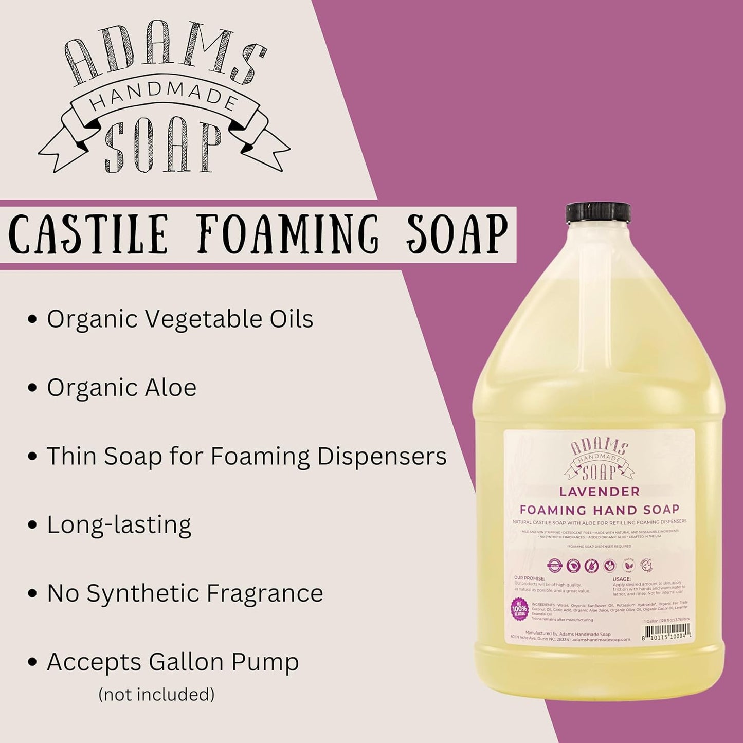 Adams Handmade Soap Liquid Foaming Soap 1 Gal (Lavender, 1 pack)