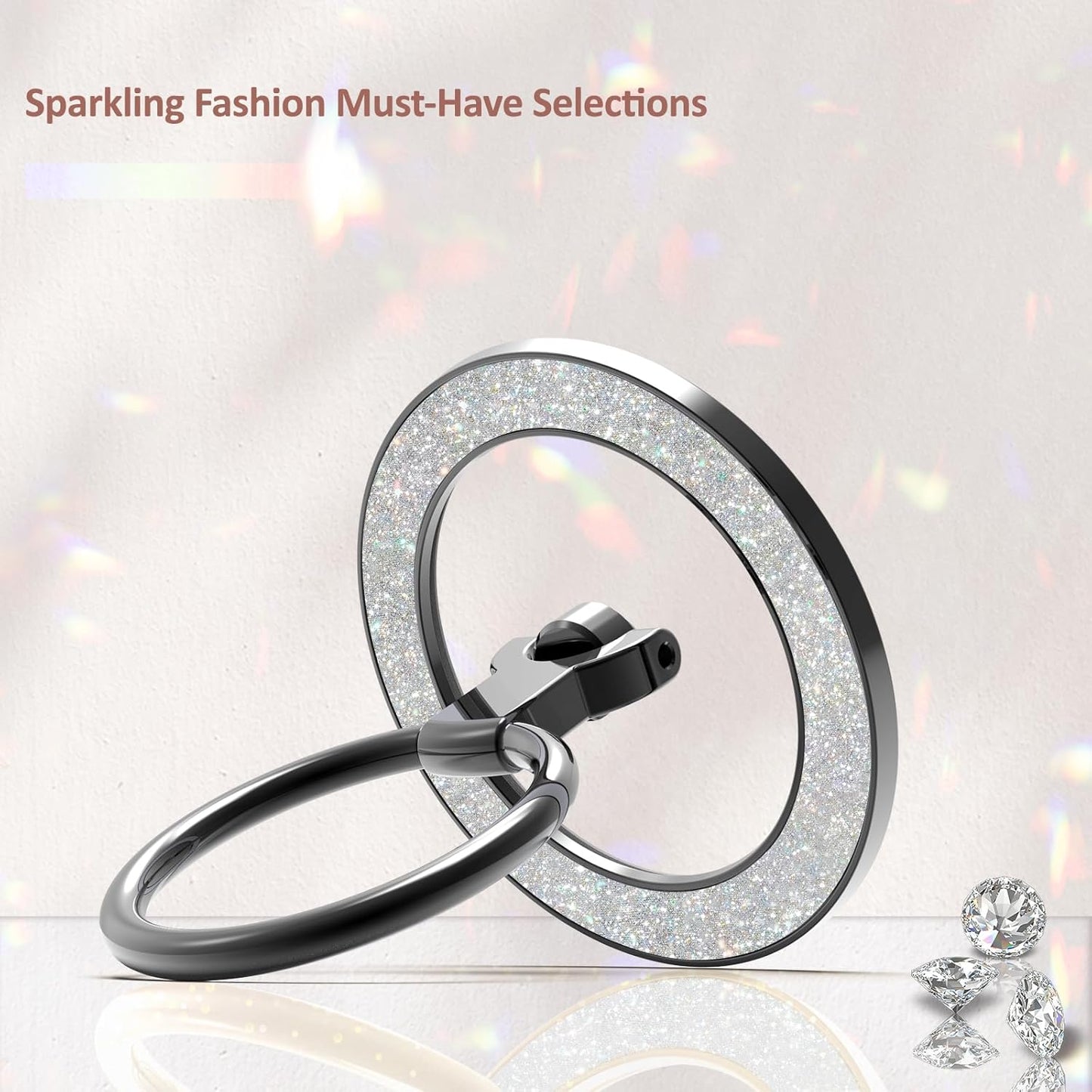 for MagSafe Phone Grip Stand, Magnetic Phone Ring Holder for MagSafe, Magnetic Ring Holder for iPhone. (Glitter Black)