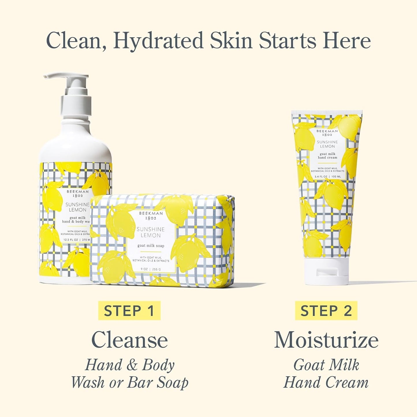 Beekman 1802 Sunshine Lemon Hand Cream - Scented - 3.4 fl oz - Nourishes, Hydrates & Repairs - With Goat Milk, Shea Butter & Glycerin - Non-Greasy - No Irritation - Good for Sensitive Skin