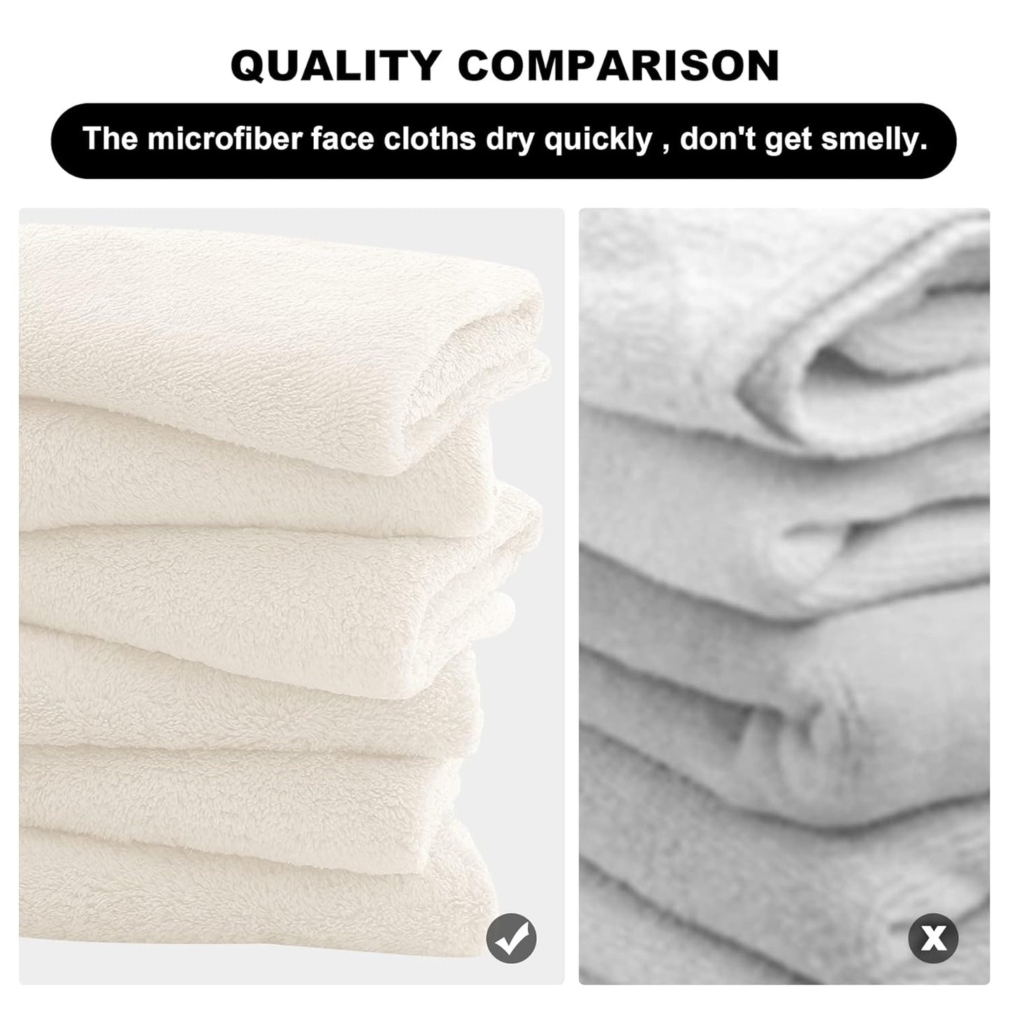 MOONQUEEN Microfiber Facial Cloths Fast Drying Washcloth 12 Pack - Premium Soft Makeup Remover Cloths - Cream