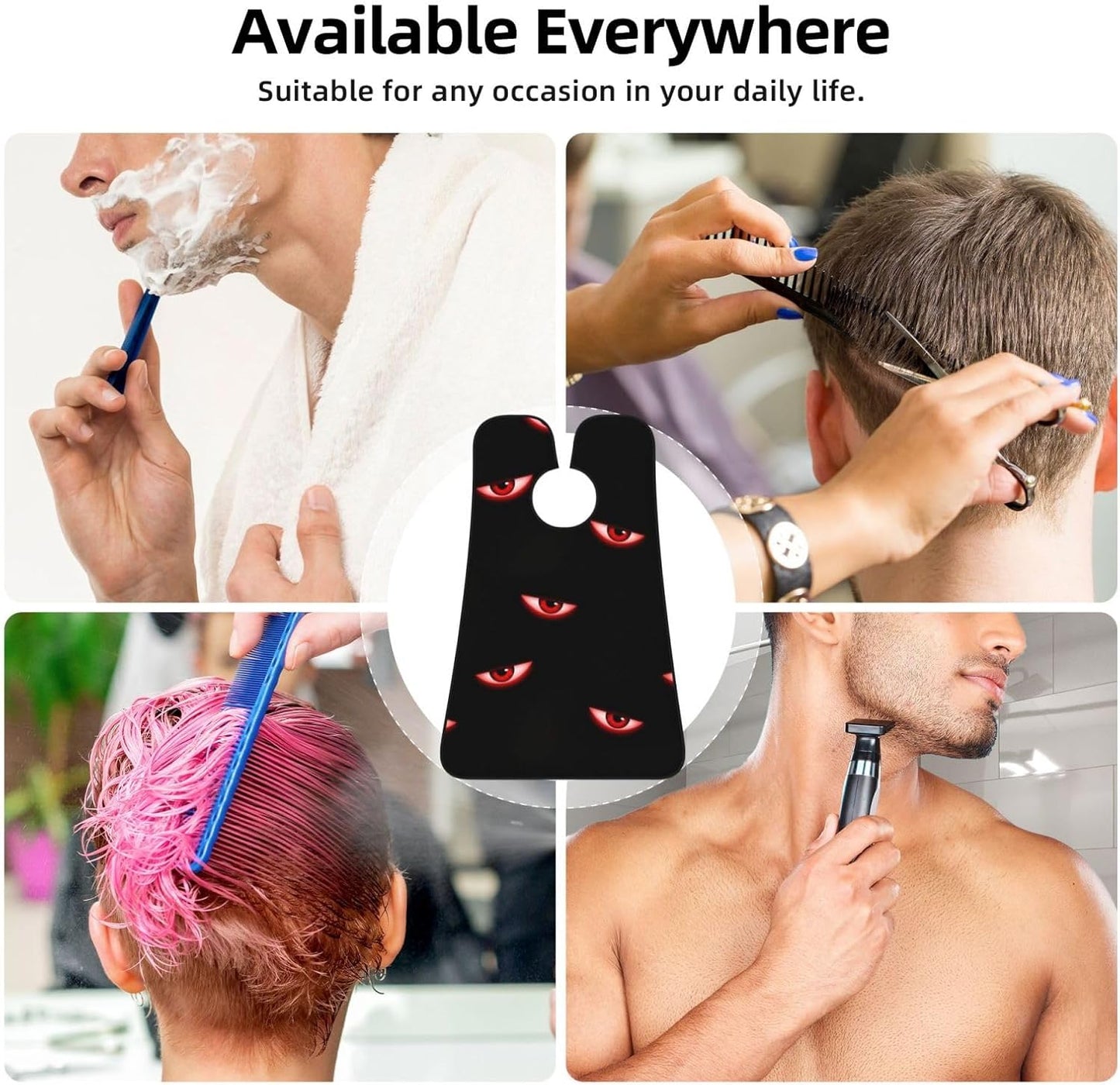 Waterproof Beard Trimming Bib, Non-Stick Hair Catcher for Men Shaving, Grooming Apron for Husband Dad, Evil Black Red Eyes Shave Bib