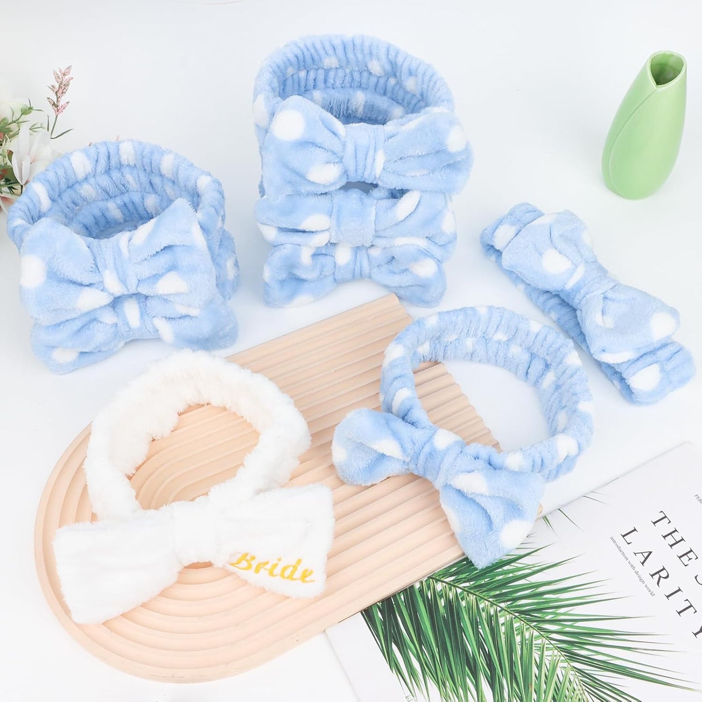 CIEHER Spa Headbands for Bachelorette Party Favors, 8 Pcs Blue Dot Spa Headbands for Bride & Bridesmaid, Bachelorette Gifts for Bride's Skincare & Makeup
