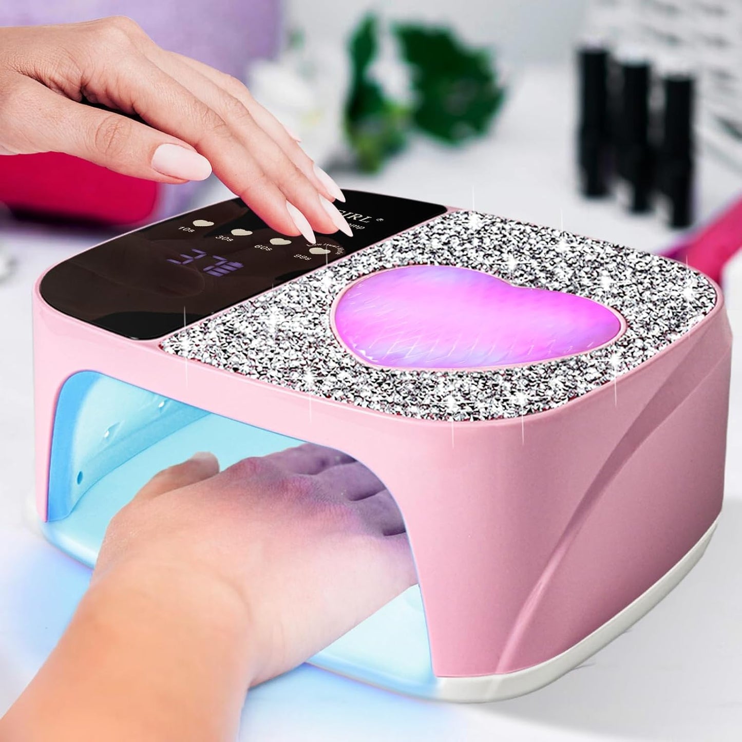 LimeGirl UV LED Nail Lamp Kit for Gel Polish Professional Fast Curing Pink Dryer Light Set with 4 Timer Settings Cordless Rechargeable Nail Art Cure Machine for Manicure Pedicure at Home and Salon