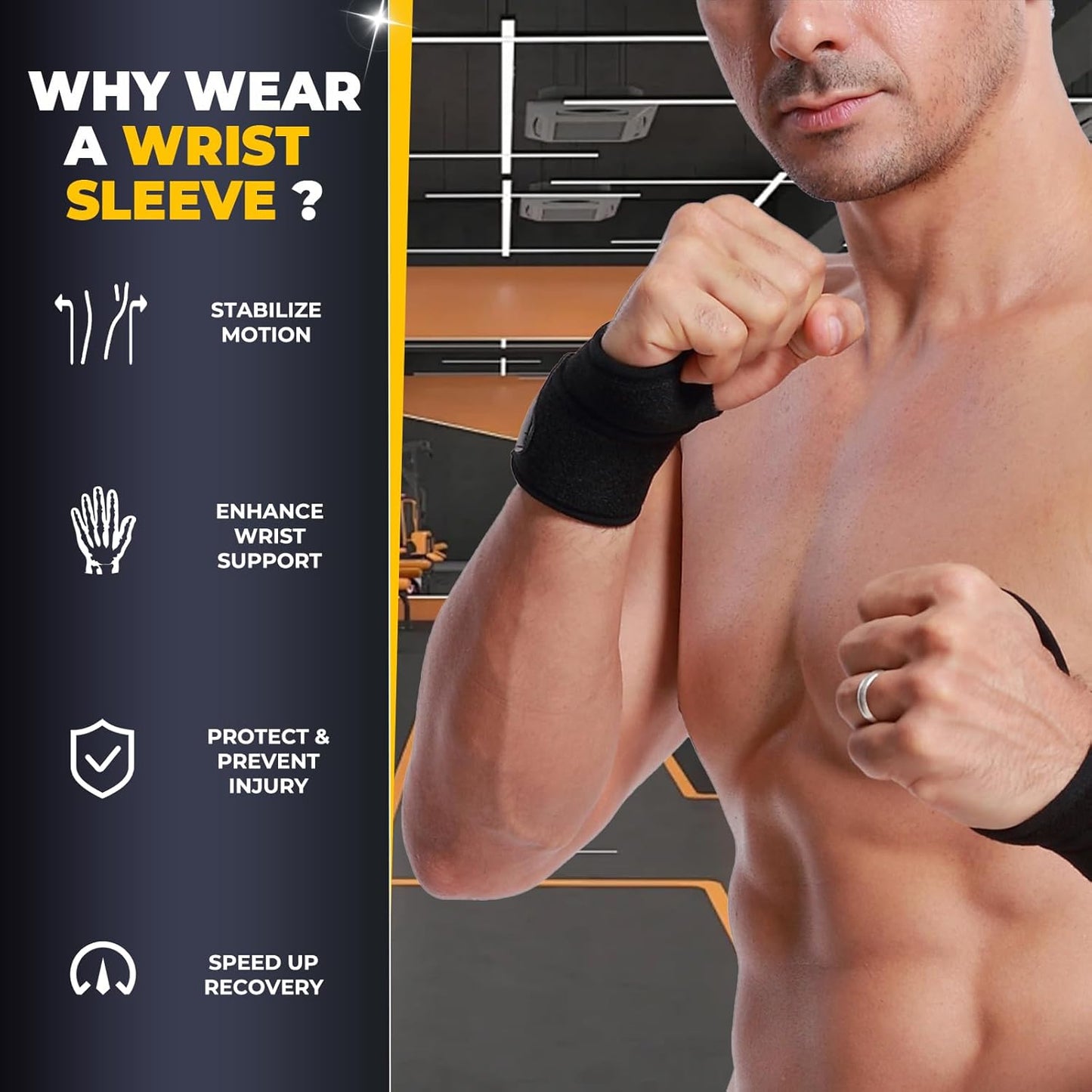 NeoTech Care Wrist Band - Elastic & Breathable Fabric - Adjustable Compression Strap - Men, Women, Right or Left - Support Wrap for Protection or Sports (Black Color, Size M, 1 Unit)