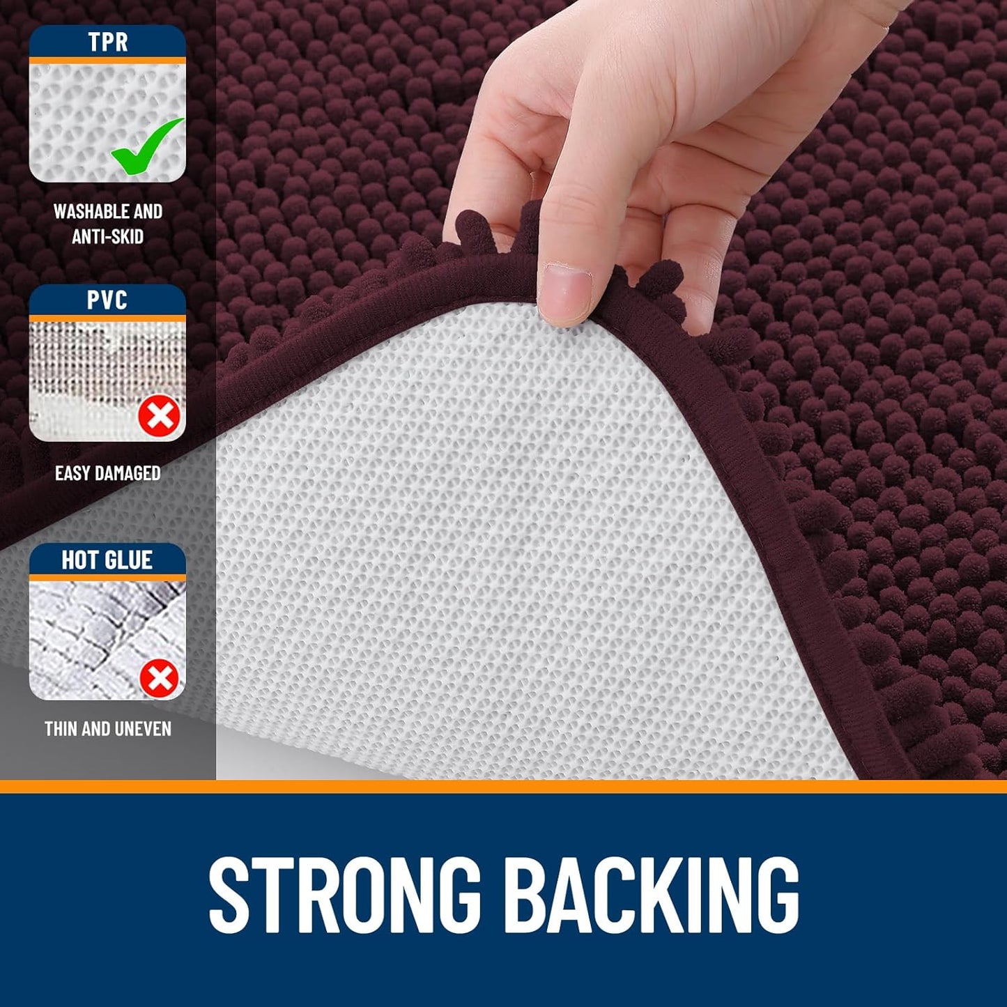 OLANLY Bathroom Rugs 30x20, Extra Soft Absorbent Chenille Bath Rugs, Rubber Backing Quick Dry, Machine Washable Bath Mats for Bathroom Floor, Tub and Shower, Home Decor Accessories, Black Cherry