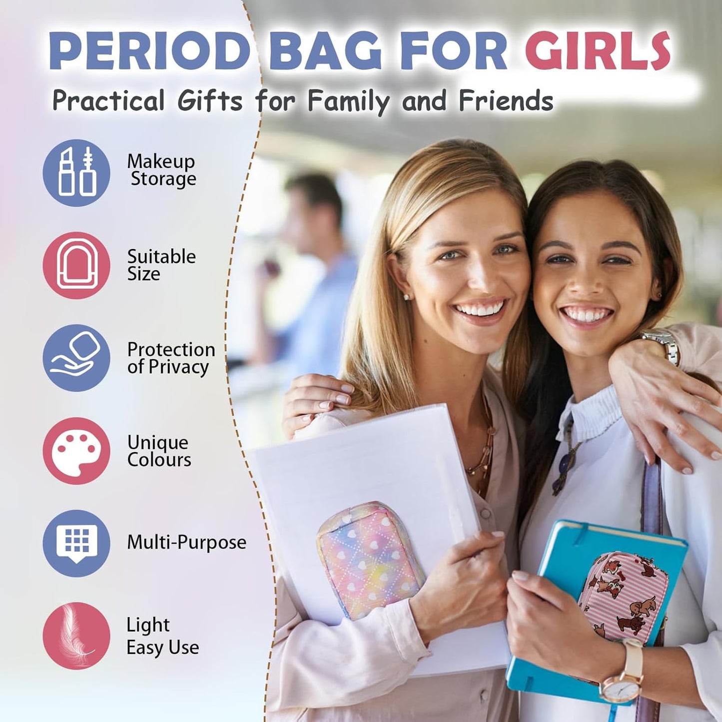 Desing Wish Period Bag for Teen Girls, Lightweight Sanitary Napkin Storage Bag Tampon Holder for Purse Menstrual Pad Pouches First Period Gift (Dazzling Hearts)